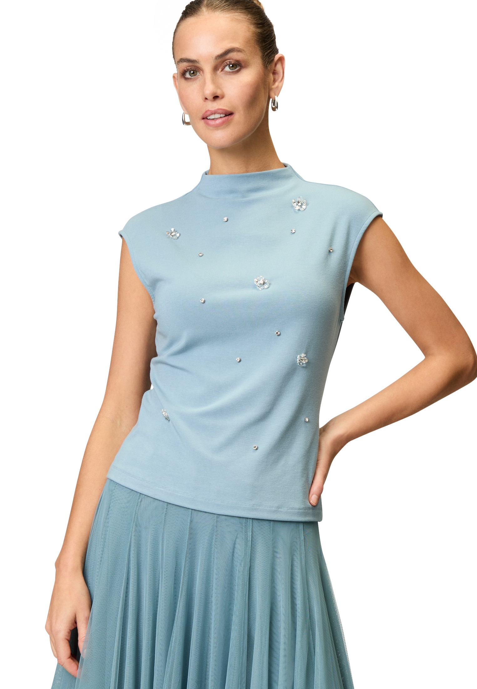 Zero Kurzarmshirt »Shirt mit Strass und Blumen«