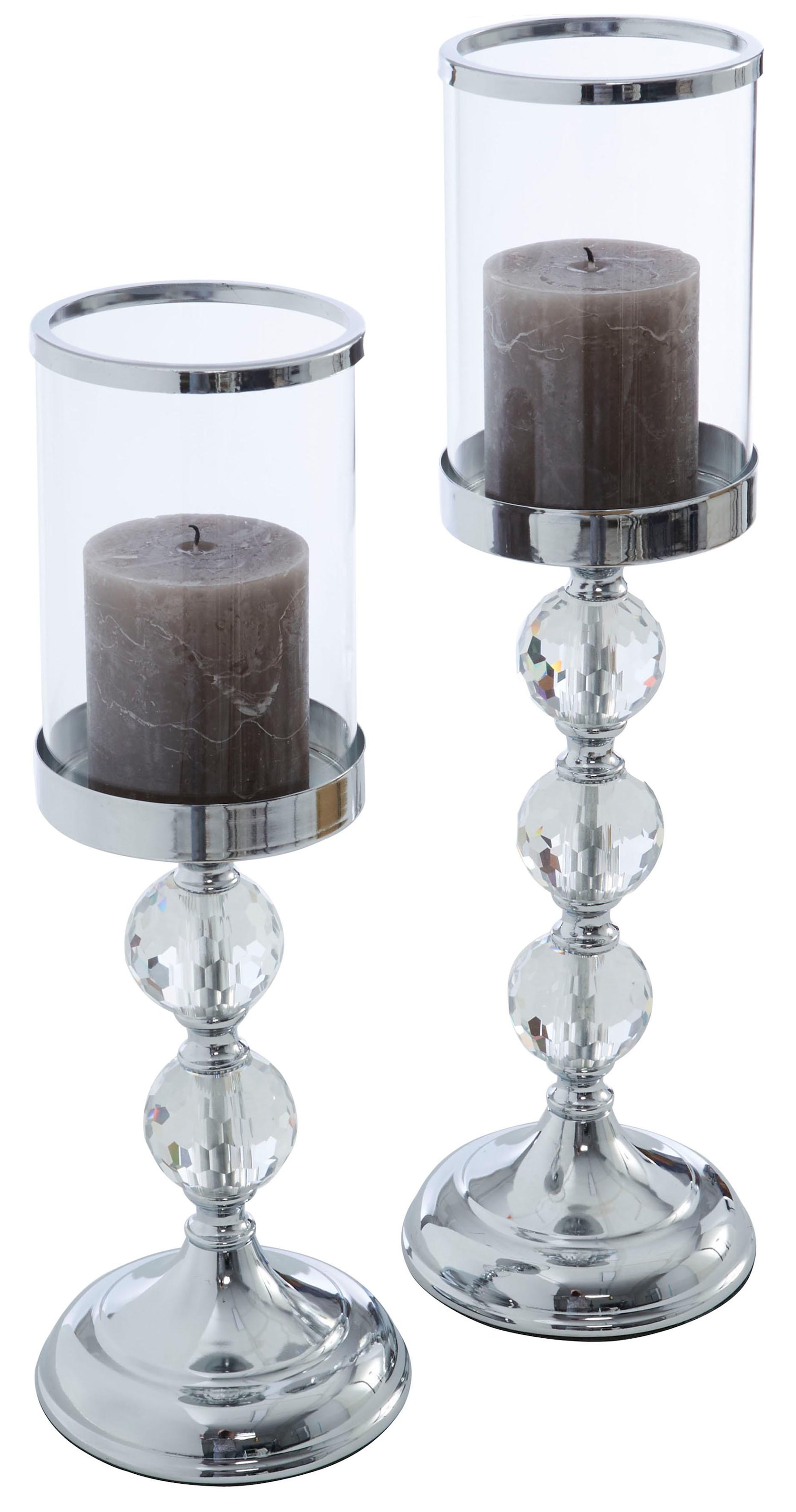 Guido Maria Kretschmer Home&Living Kerzenständer »Weihnachtsdeko«, (Set, 2 St.), aus Metall, Glaseinsatz, für Stumpenkerzen, Ø 10 cm, Höhe 36 und 43 cm
