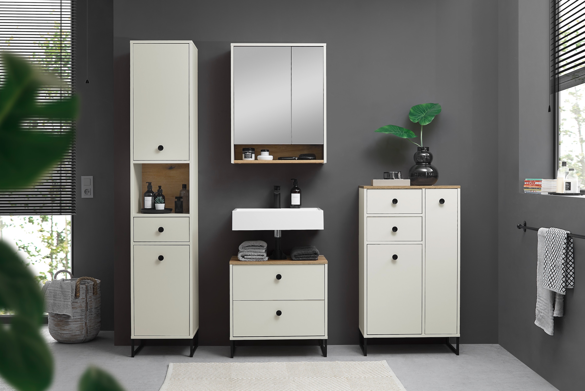 BASIC by Balculina Hochschrank »Linea« 1 Stk. tlg. Breite 60cm, U-Profil Füße, Unterflurauszug