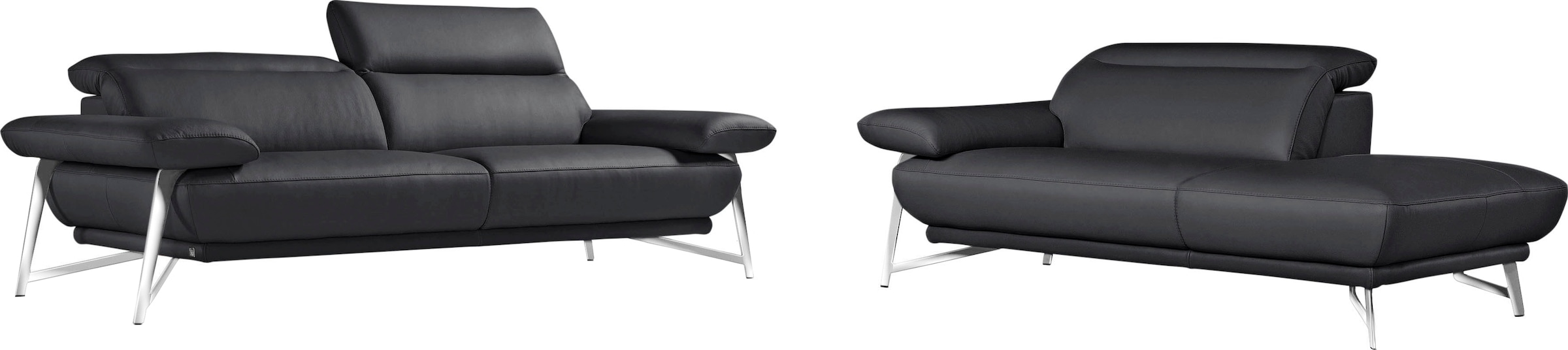 Egoitaliano Sofa »Anais, erstklassiger Sitzkomfort, Fußfarbe chrom«, Set, Kopfteil verstellbar, Leder BULL, schwarz