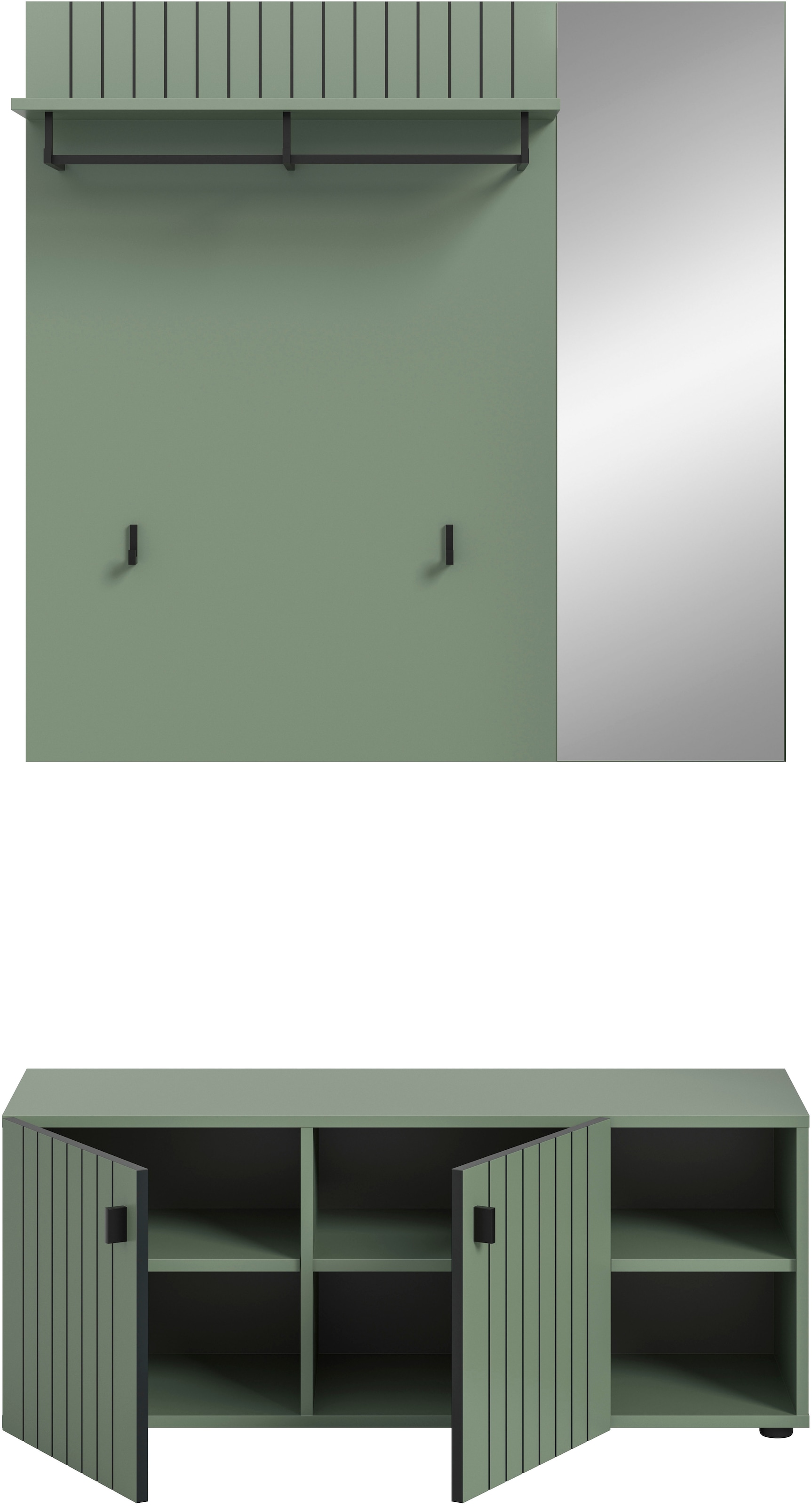 Home affaire Garderoben-Set »TATIO, 2-tlg. Garderobenkombination, Breite: 106 cm, Rillenfräsung« Set, Set, best. aus: 1Garderobenpaneel, 1 Garderobensitzbank, 2 Stk. tlg.