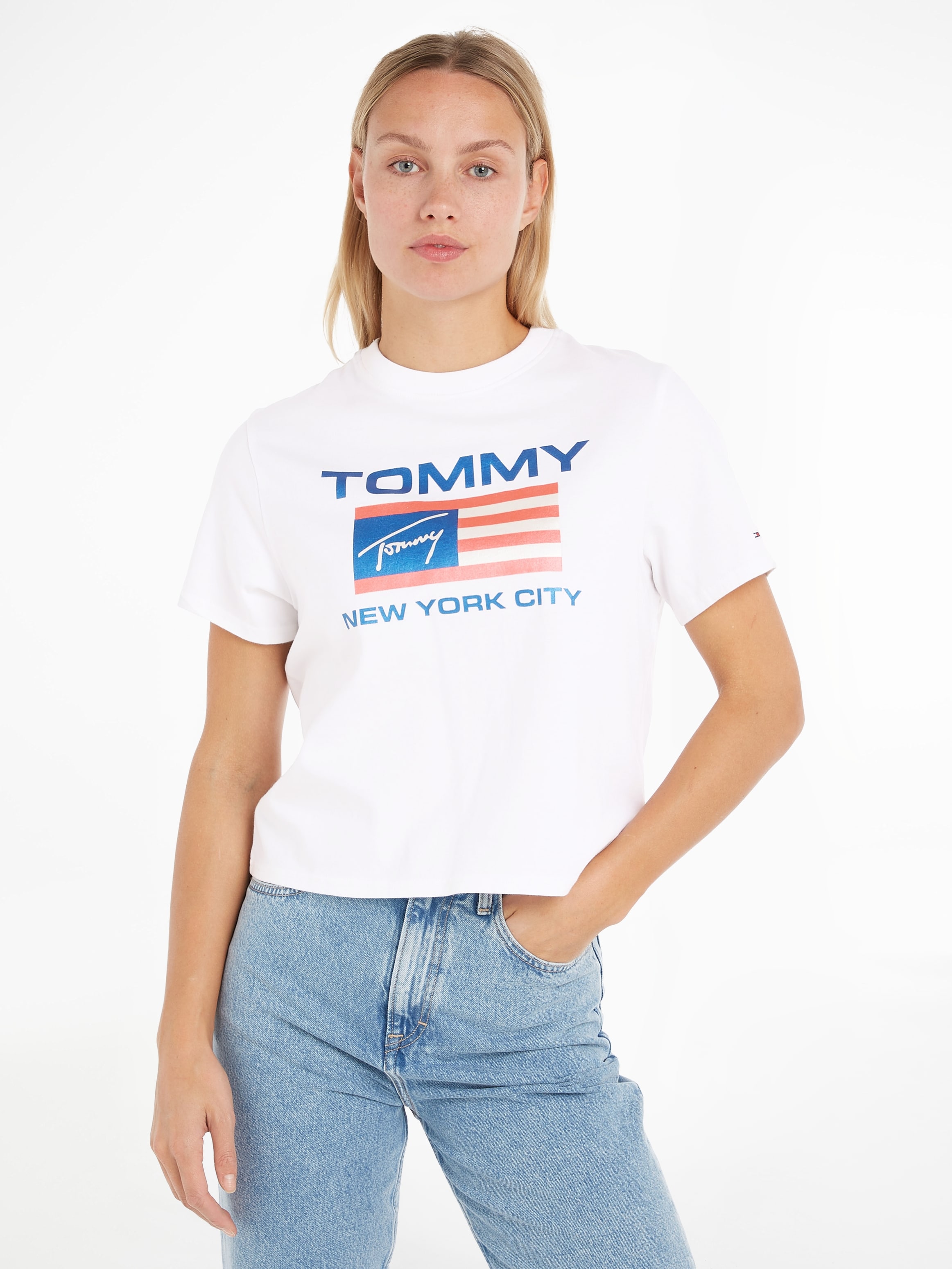 Tommy Jeans T-Shirt Labeldruck der auf CLS Brust OTTO bei mit PREP MODERN »TJW TEE«, FLAG online