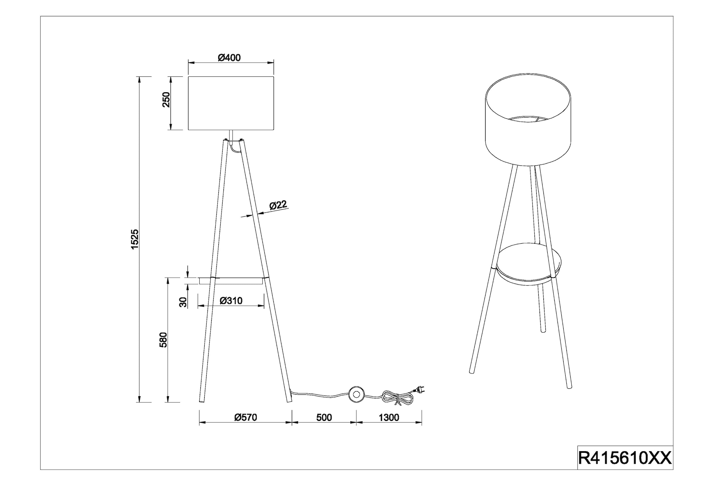 REALITY Leuchten Stehlampe »COLETTE, Stehleuchte Dreibein mit Ablagefläche exkl 1xE27 max 60W«, 1 flammig, Leuchtmittel E27 | Leuchtmittel wechselbar, Stehleuchte Ø 57cm mit Fußschalter moderne Farbkombination innen gold