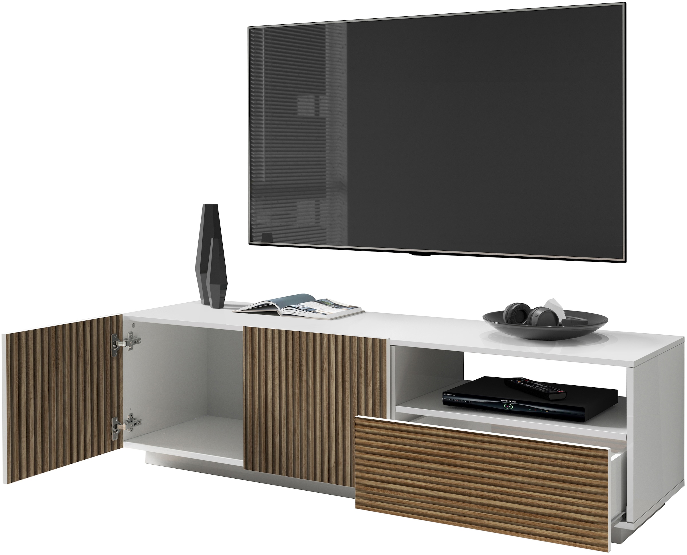 INOSIGN Lowboard »Vega,Lowboard,TV Board,TV Schrank,150 cm«, mit 2 Türen und 1 Schublade,Fronten mit Rillen-Optik