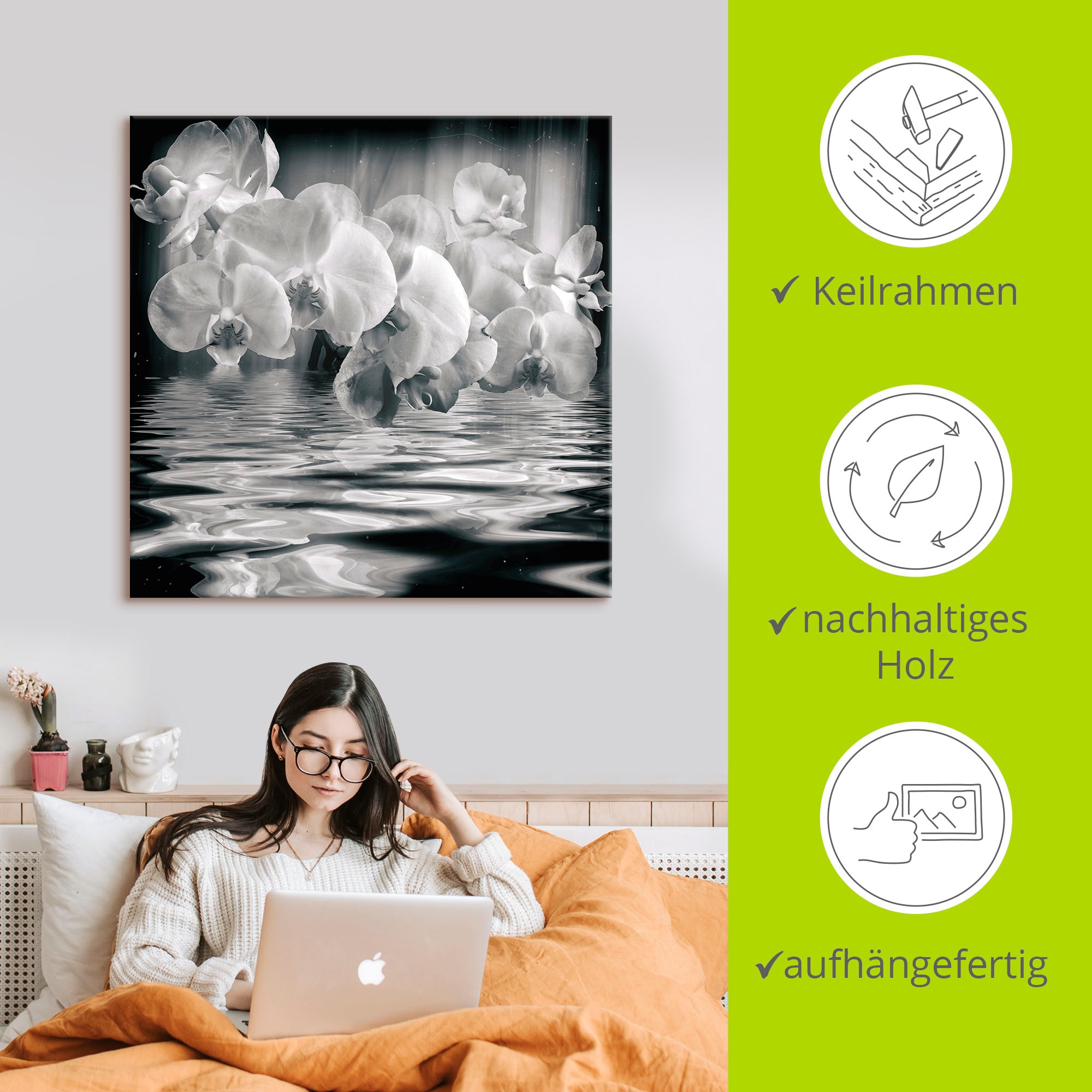 Artland Wandbild »Orchideen - monochrom«, Spa Bilder, (1 St.), als Leinwandbild, Wandaufkleber in verschied. Größen