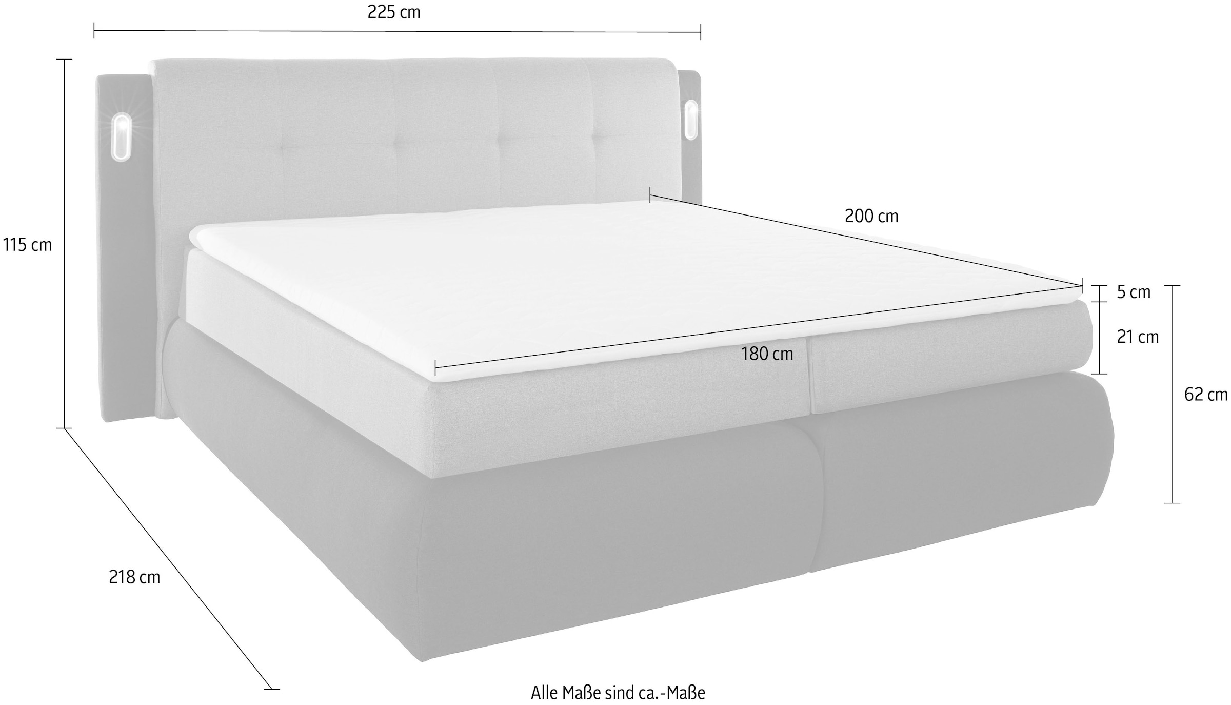 COLLECTION AB Boxspringbett »Borna«, inklusive Bettkasten, LED-Beleuchtung und Topper