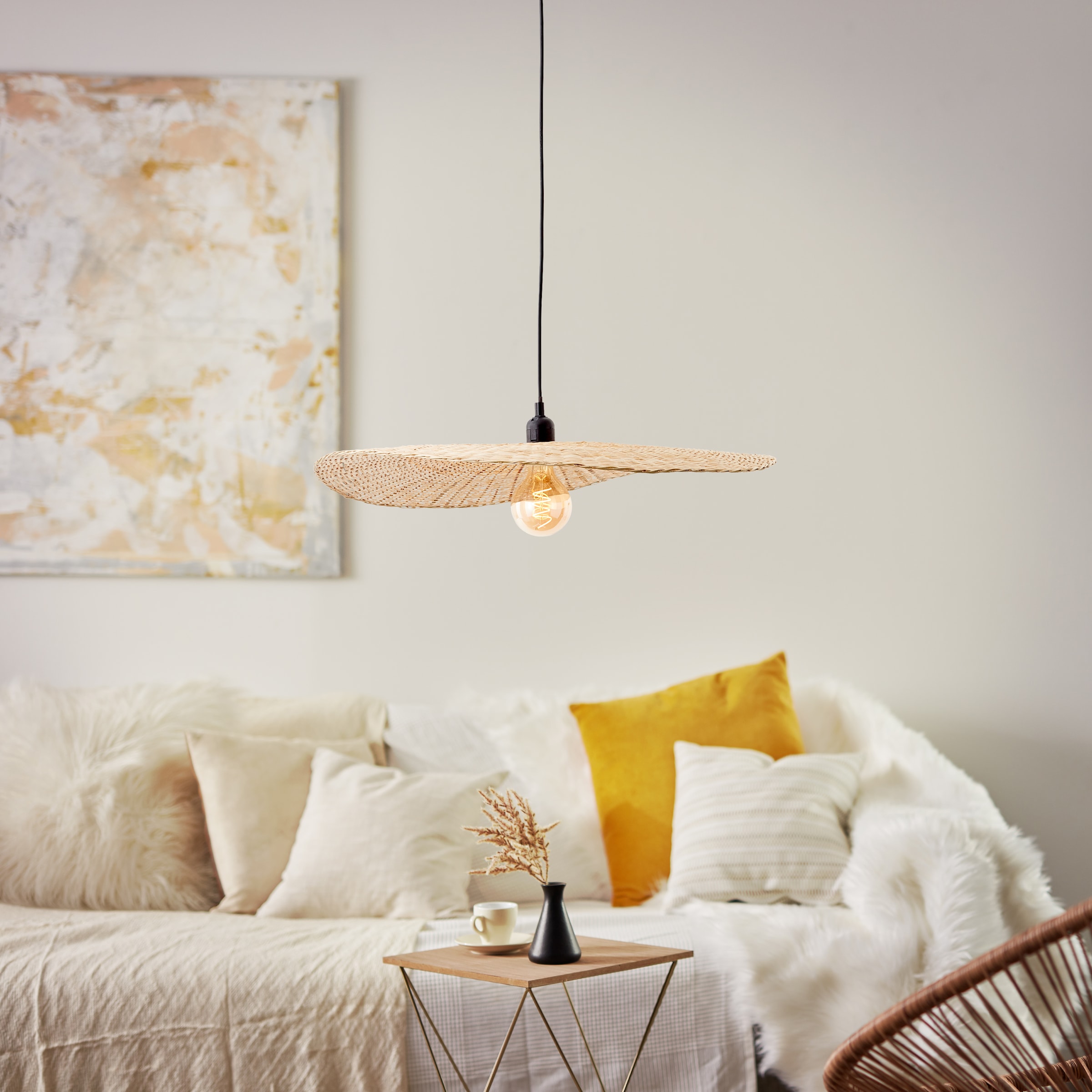 Brilliant Pendelleuchte »Jefter«, 1 flammig, Leuchtmittel E27 | ohne Leuchtmittel, 120 cm Höhe, dimmbar, Ø 60 cm, E27, Bambus, schwarz/natur
