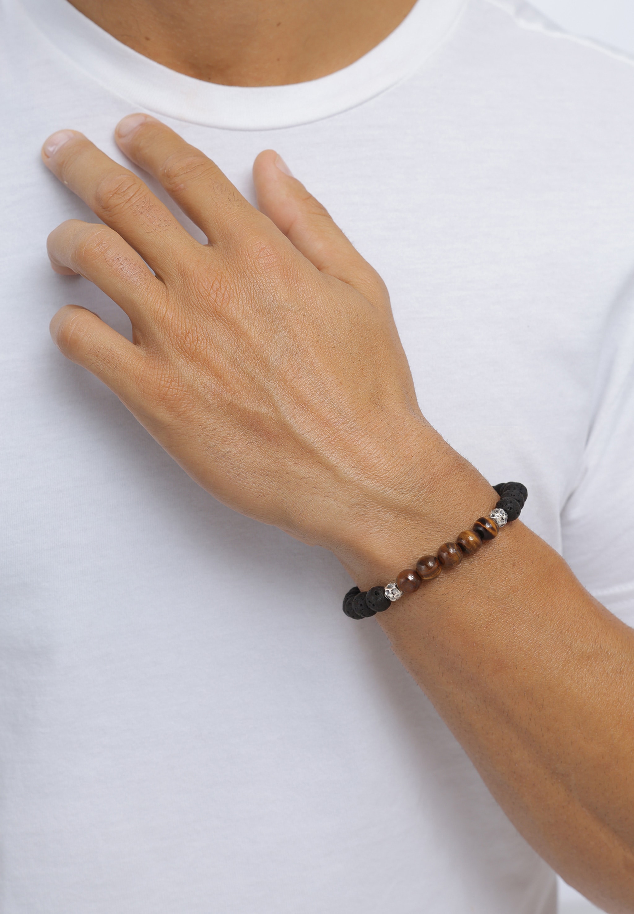 Kuzzoi Armkette »Armband Edelstein Lava Tigerauge Braun 925 Sterling Silber«