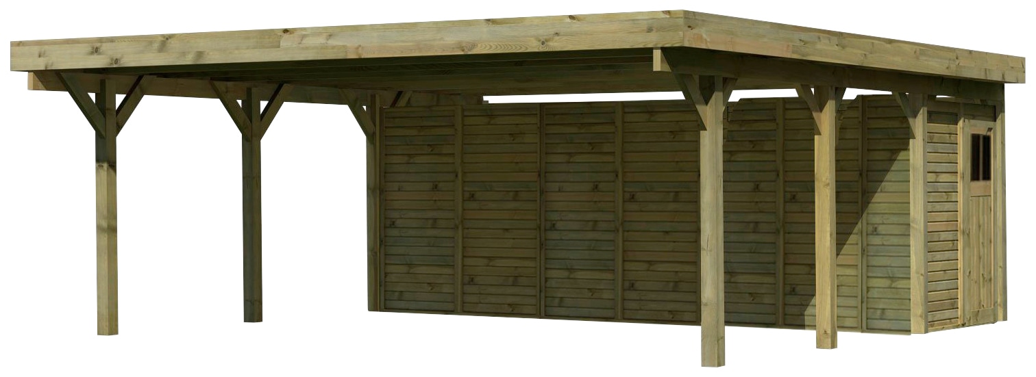 Karibu Doppelcarport »Classic 2«, Holz, 540 cm, braun, mit Geräteraum
