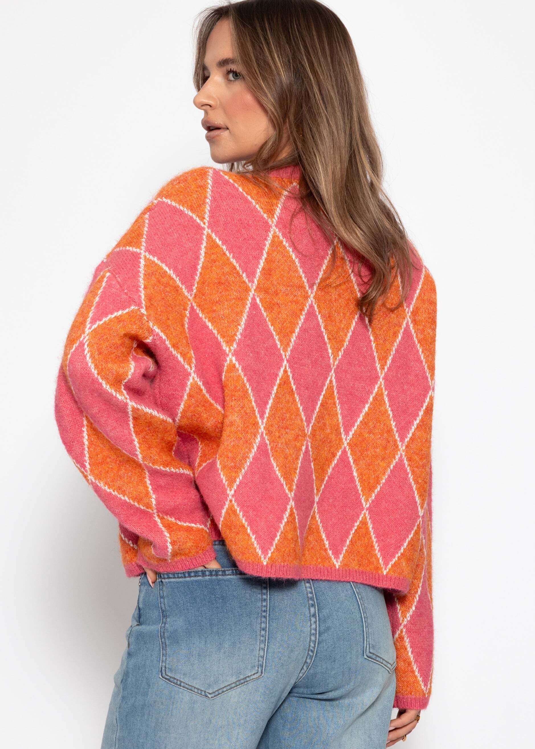 SASSYCLASSY Strickpullover »Oversize Strickpullover mit Rautenmuster« Lässiges Oberteil in Grau Braun