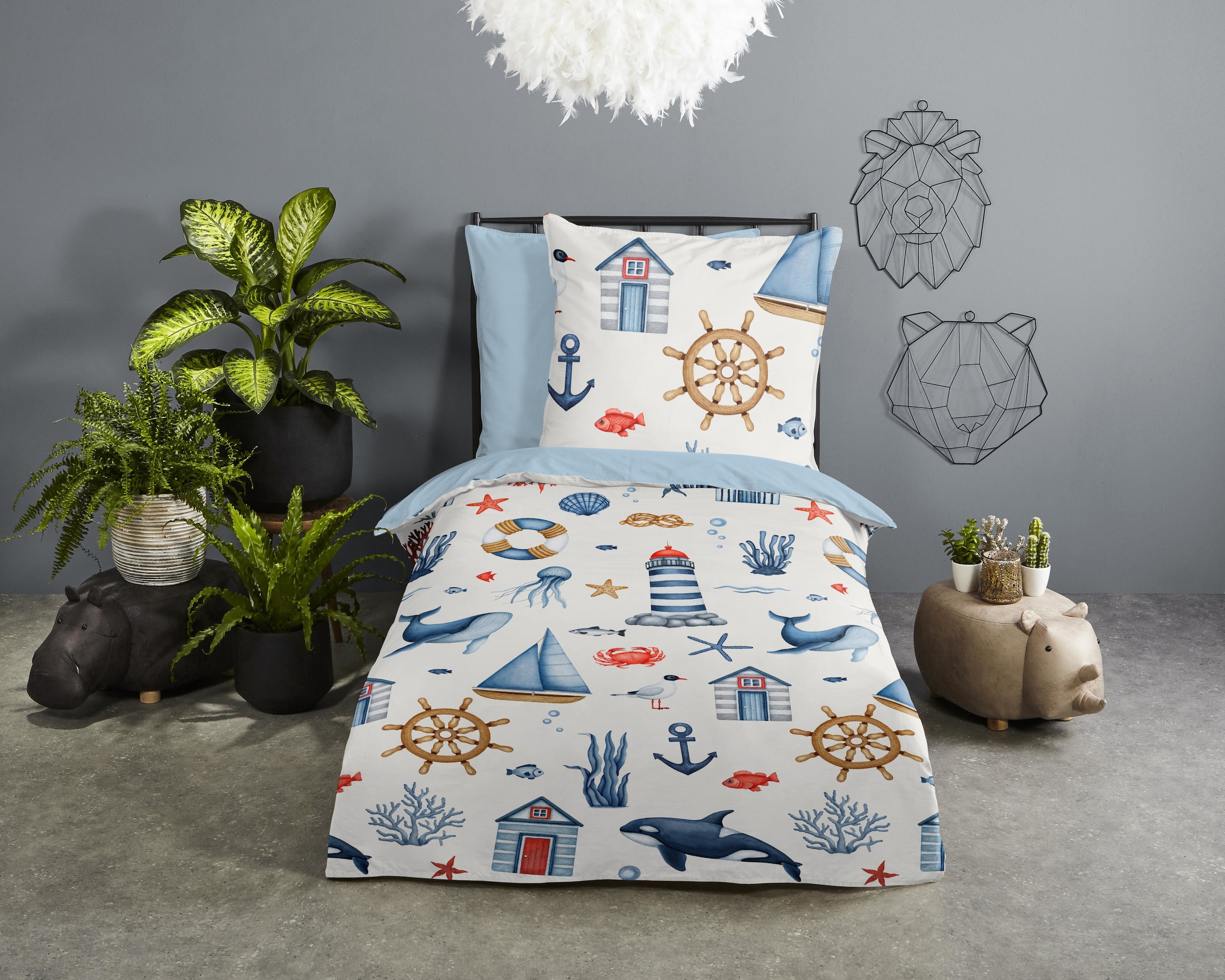 good morning Kinderbettwäsche »Ahoy«, 100% Baumwolle, Reißverschluss, Wendeoptik, Baby, Kind, Maritim