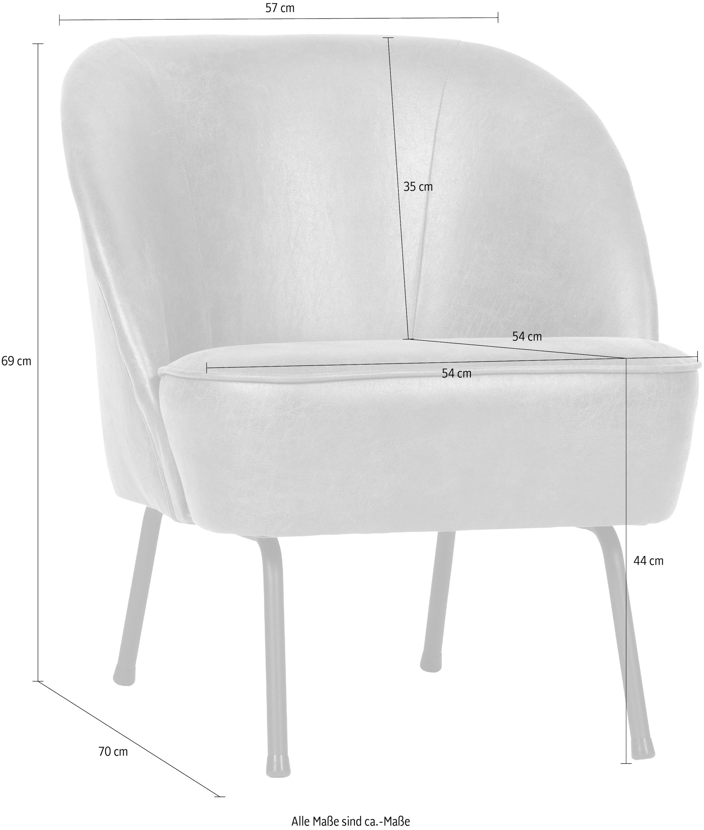 WOOOD Sessel »Vogue mit recyceltem Leder und Metallgestell B 57 x T 70 x H 69 cm« Tragkraft 90 kg, Gute Verschleißfestigkeit, pulverbeschichtetem