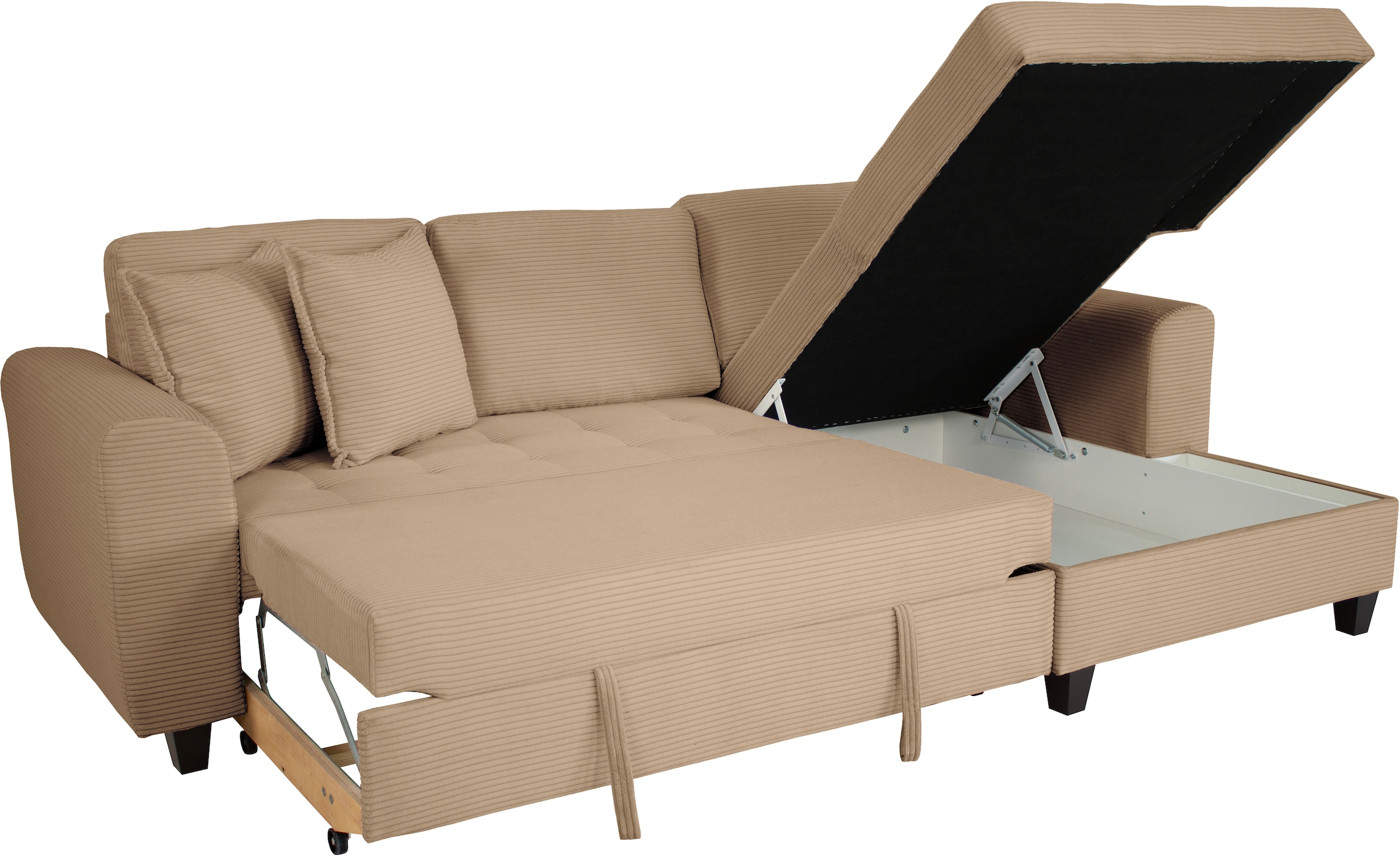 Trends by HG Ecksofa »Moritz, L-Form« inkl. Bettfunktion und Bettkasten, inkl. 2 Zierkissen