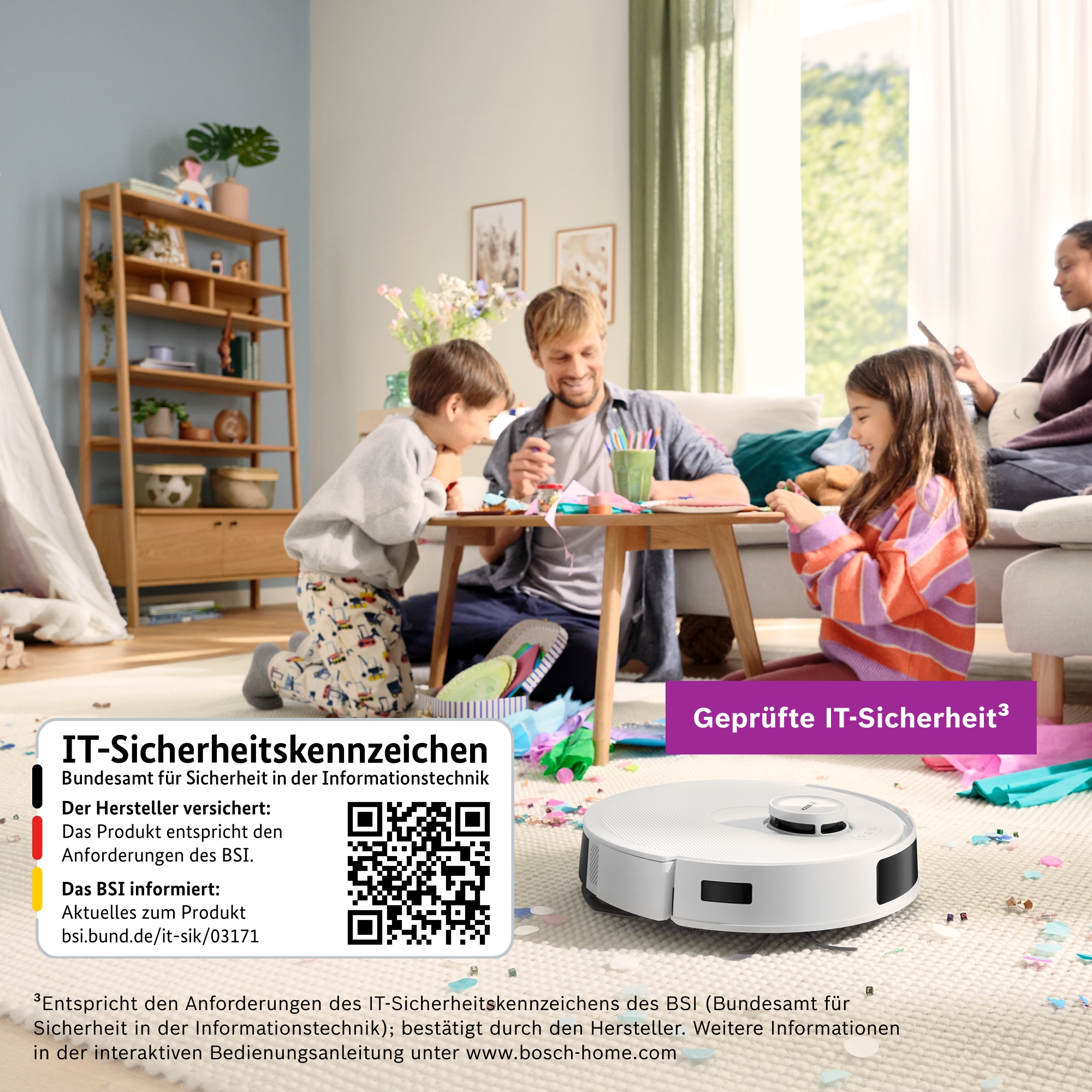 BOSCH Saugroboter »Spotless BCRC1W, Saugroboter mit Wischfunktion, 11.000 Pa Saugkraft«, Ladestation, einfache Navigation mit Infrarot-Licht, Carbon Bürste