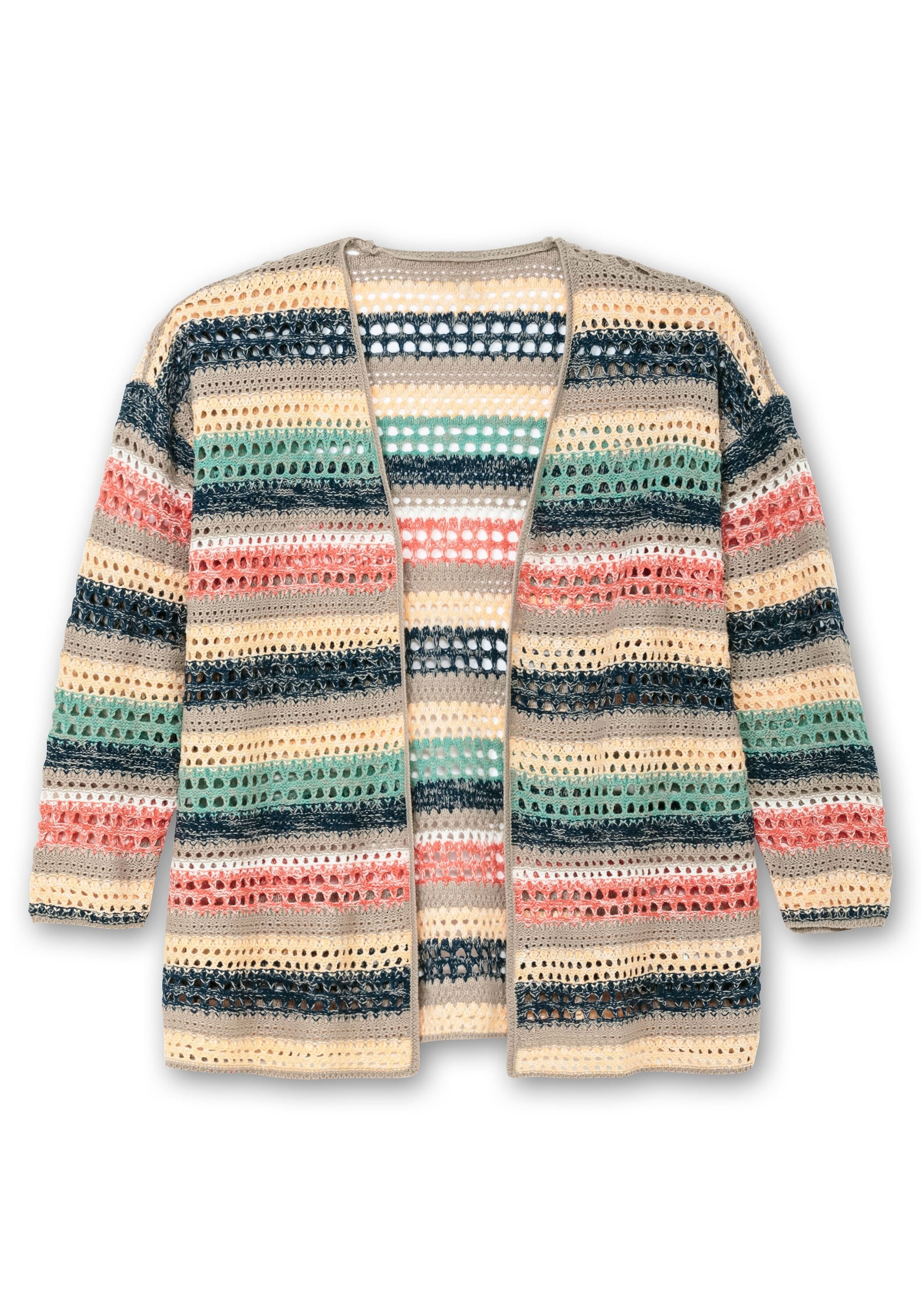 Sheego Strickjacke »Ajour-Strickjacke mit Blockstreifen, in offener Form«