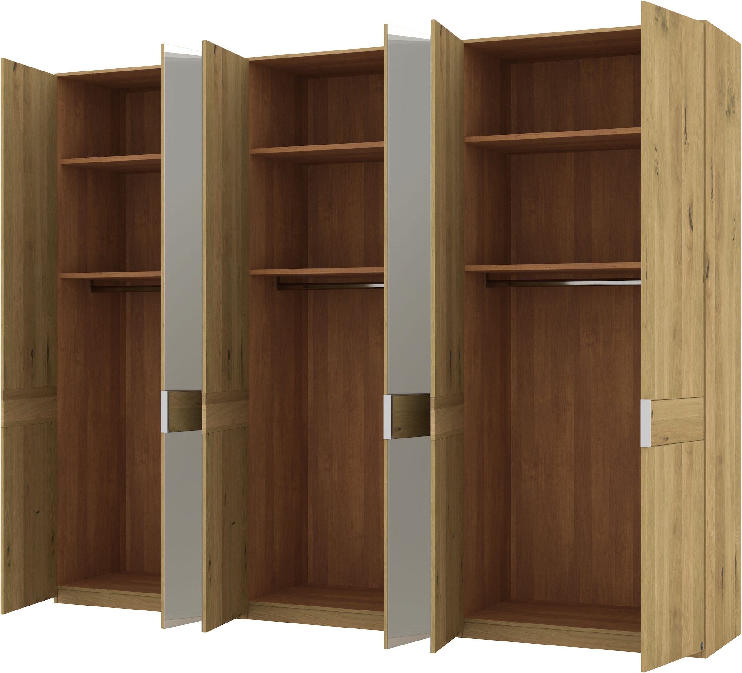 Musterring Drehtürenschrank »Savona, Kleiderschrank, Schrank, Garderobe, teilmassiv Eiche«, (mit Türdämpfern, mit Spiegel oder Glas, extra Böden, MADE IN GERMANY), Türen in Bianco-Eiche massiv, Spiegel-/Glastüren, verschiedene Größen