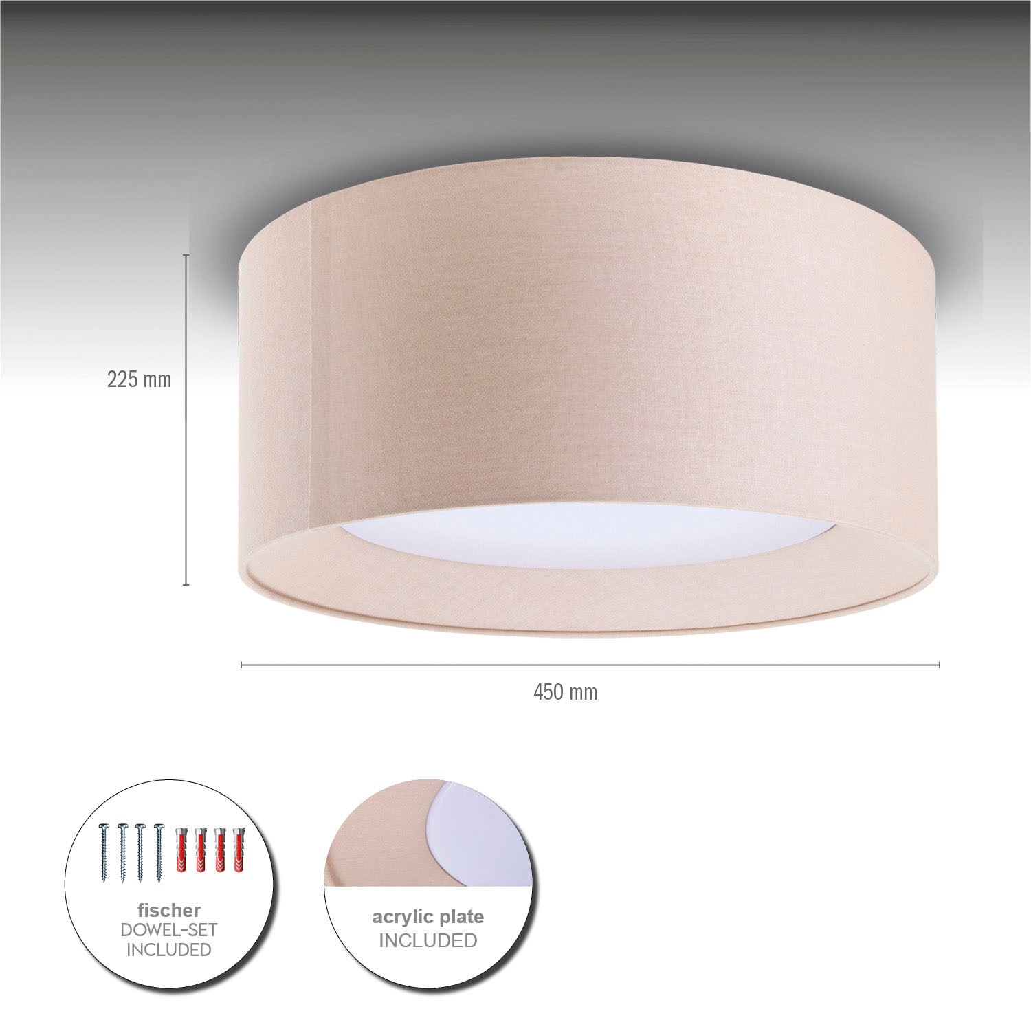 Paco Home Deckenleuchte »DRUM«, Leuchtmittel E27 | ohne Leuchtmittel, Rund Arbeitszimmer Textilschirm 3 x E27 Modern Geschlossen Uni