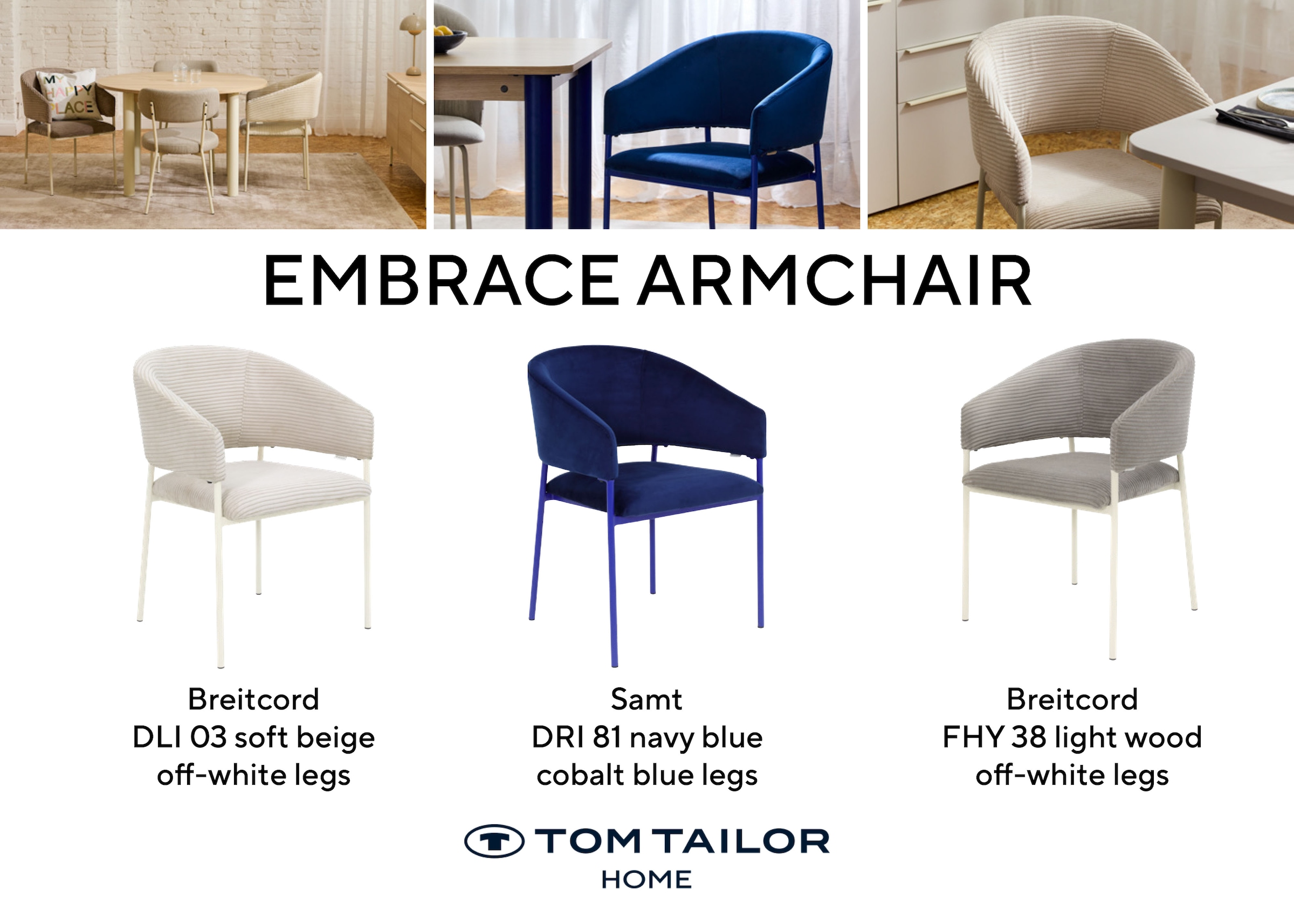 TOM TAILOR HOME Armlehnstuhl »EMBRACE ARMCHAIR« (Set) 2 Stk.Esszimmerstuhl, mit Armlehnen, 4-Fußgestell, Rückenausschnitt