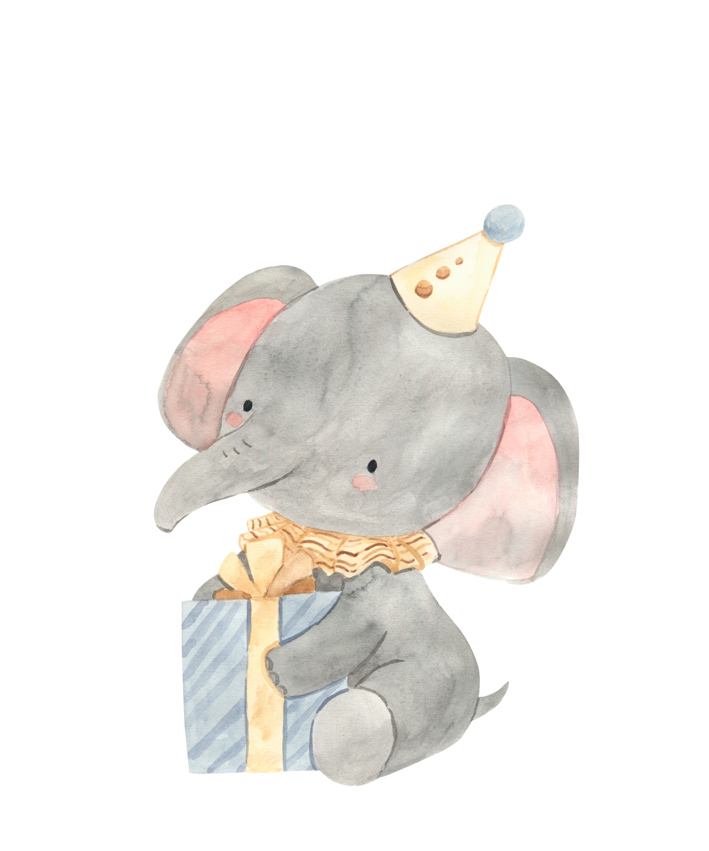 Lüttenhütt Bild mit Rahmen »oder Poster, Elefant mit Geschenk und Partyhut«, Elefant-Elefanten-Elefanten Bilder-Fantasy-Tiere, (1 St.), HD Premium Druck