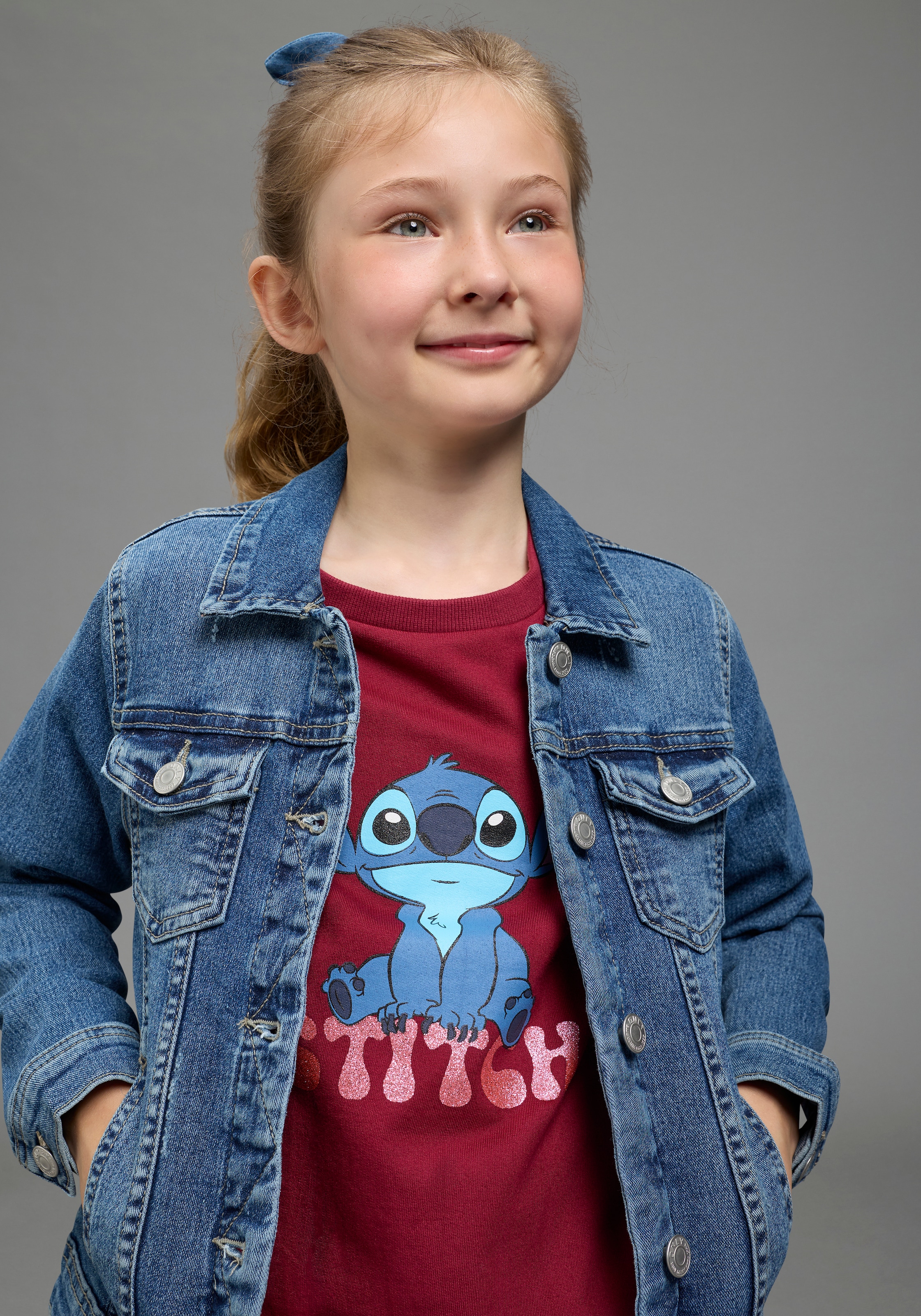 KIDSWORLD Sweatshirt »STITCH Glitzerprint Sweatshirt, Disney«, mit Rundhalsausschnitt, mit Rippbündchen, hüftbedeckende Länge
