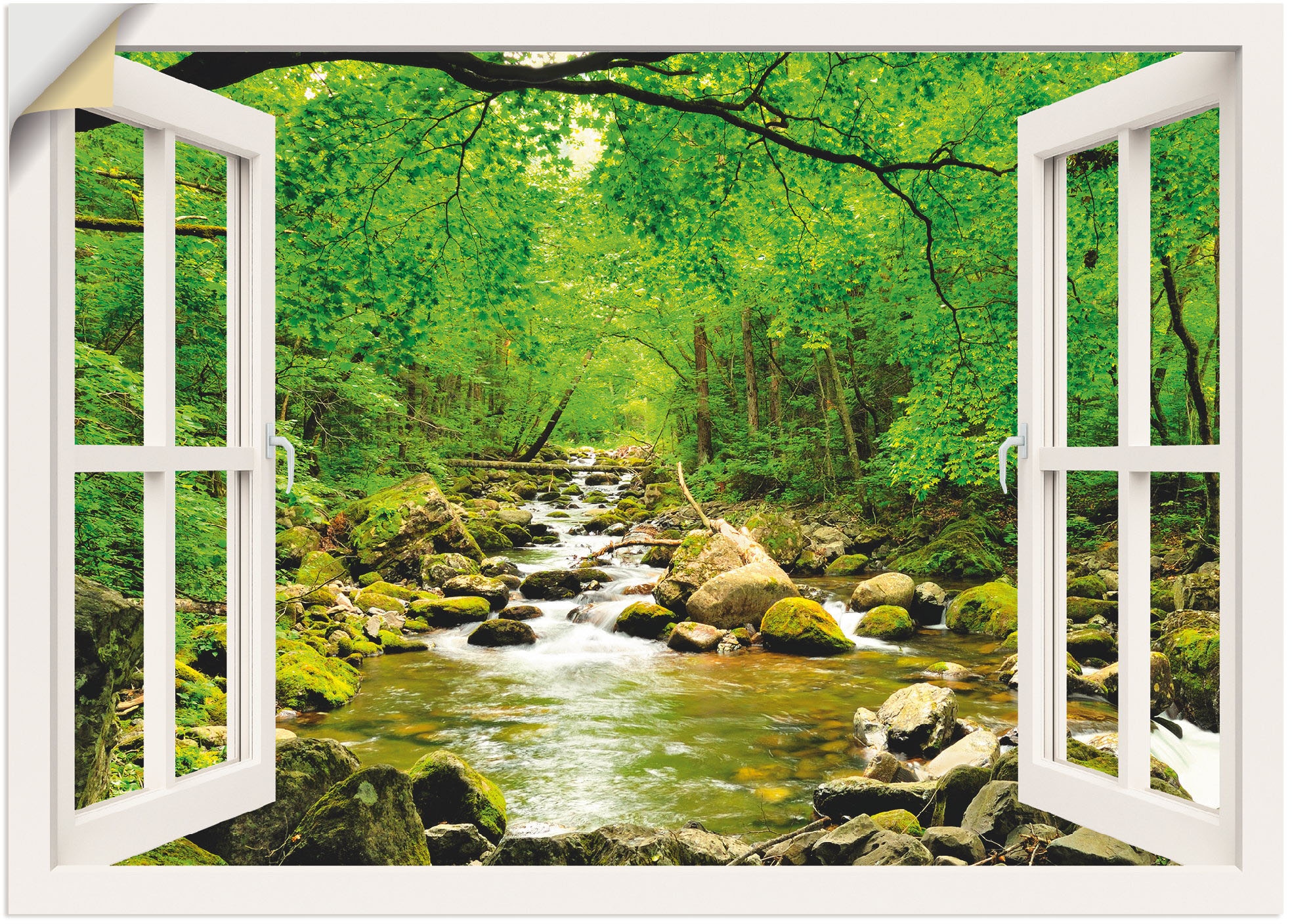 Artland Wandbild »Fensterblick Herbstwald Fluß Smolny«, Fensterblick, (1 St.),  als Leinwandbild, Wandaufkleber oder Poster in versch. Größen bestellen im  OTTO Online Shop