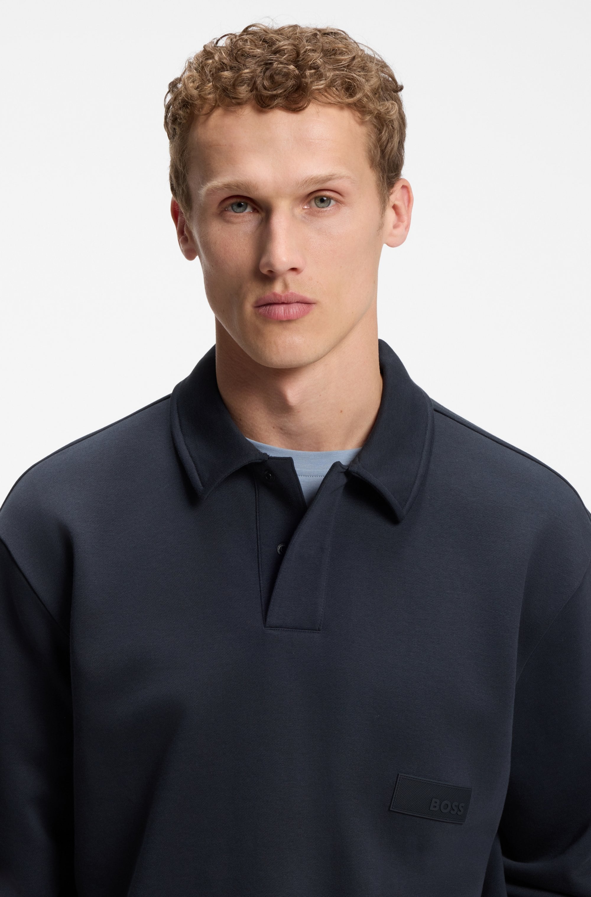 BOSS GREEN Sweatshirt , Polokragen und verdeckte Knopfleiste, Relaxed Fit
