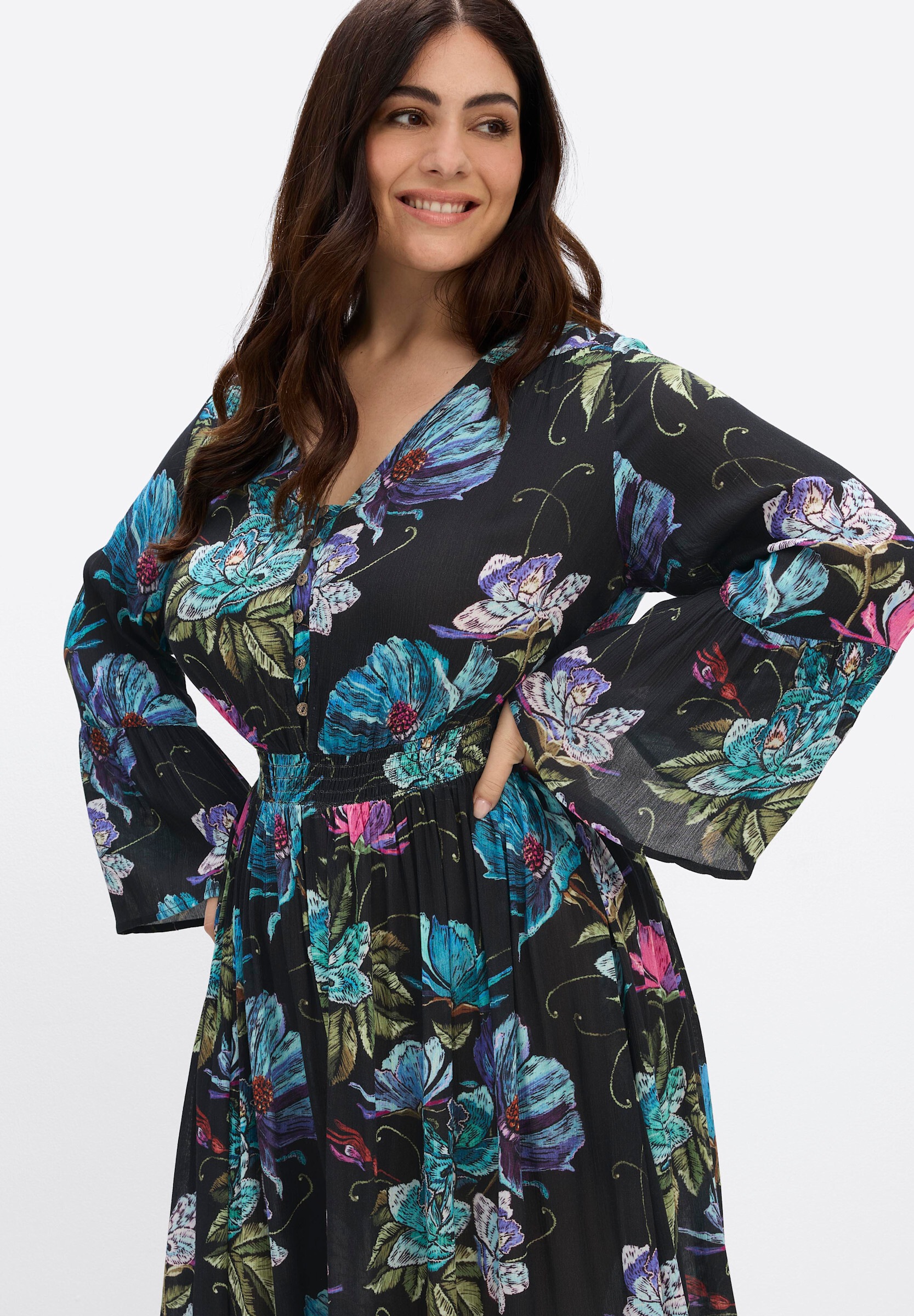 sheego by Joe Browns Maxikleid »Maxikleid Maxikleid mit Blumendruck« Ohne Tasche