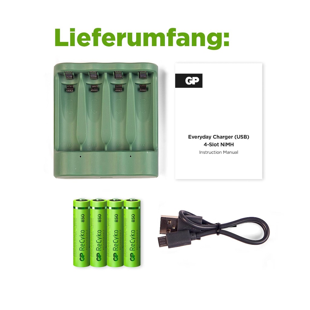 GP Batteries Akku-Ladestation »USB-Akkuladegerät B421 inkl. 4x ReCyko AAA Akkus je 850 mAh«