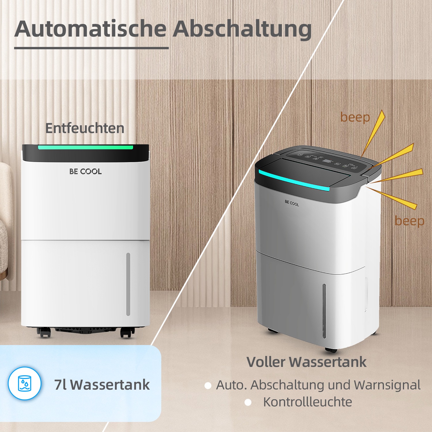 be cool Luftentfeuchter »BC50LEF2301«, für 125 m³ Räume, Entfeuchtung 50 l/Tag