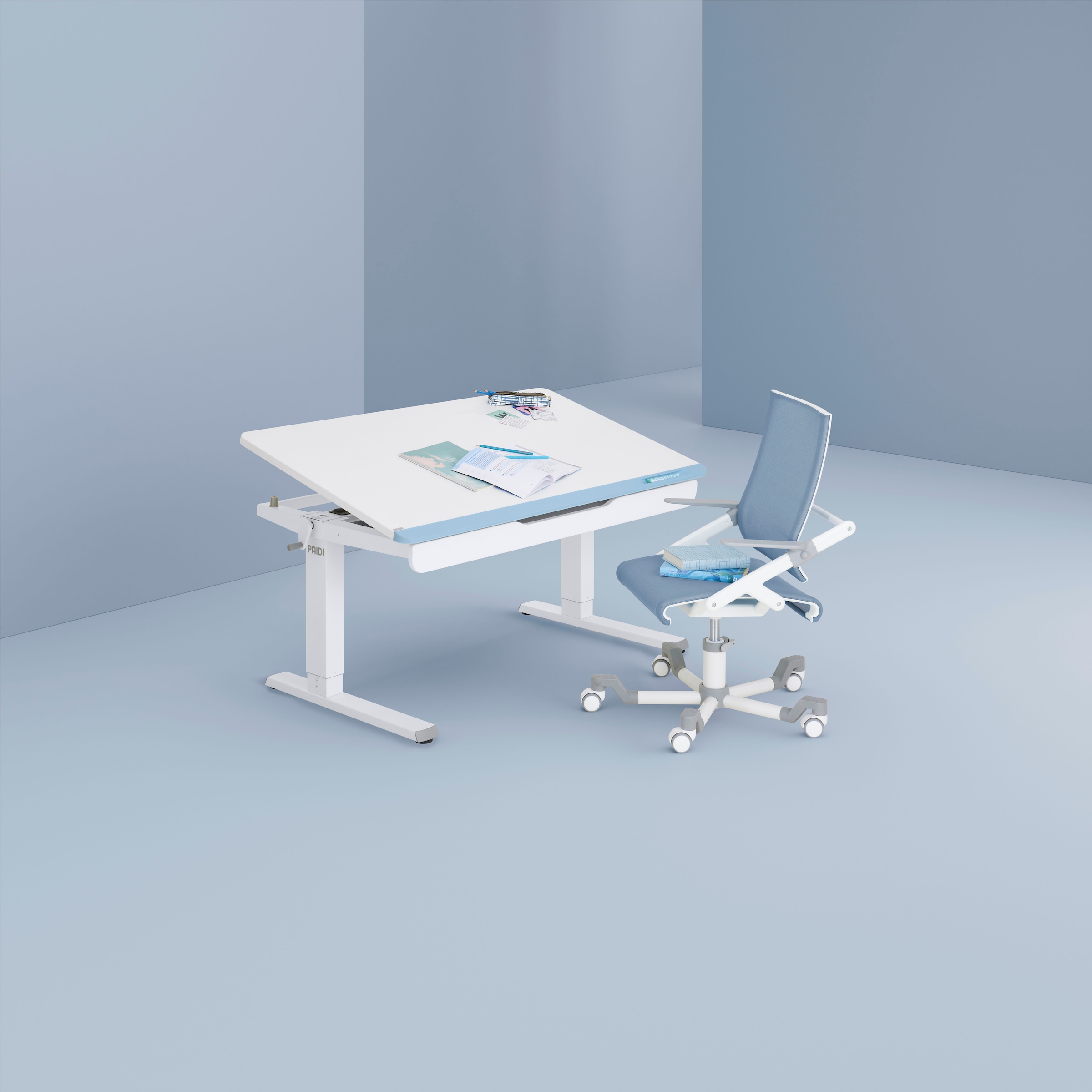 PAIDI Schreibtisch »TEENIO in verschiedenen Ausführungen, mitwachsend & ergonomisch« B/H/T ca. 120/53-79/75 cm, Kreideweiß,  höhenverstellbarer Schülerschreibtisch, Platte bis 14° neigbar