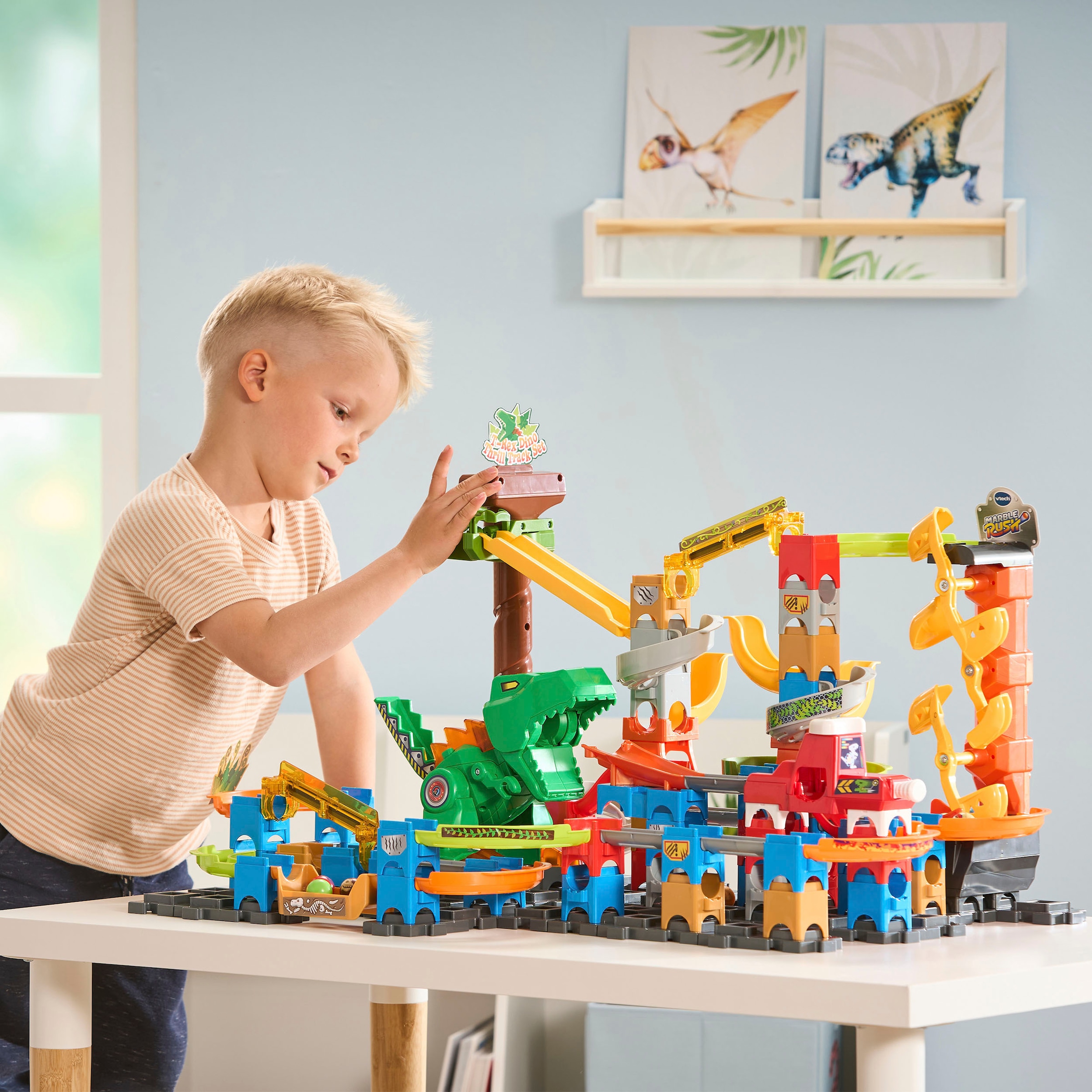 Vtech® Kugelbahn »Marble Rush - Dino Adventures Magnetic Set XL400 E«, mit Sound- und Lichteffekten