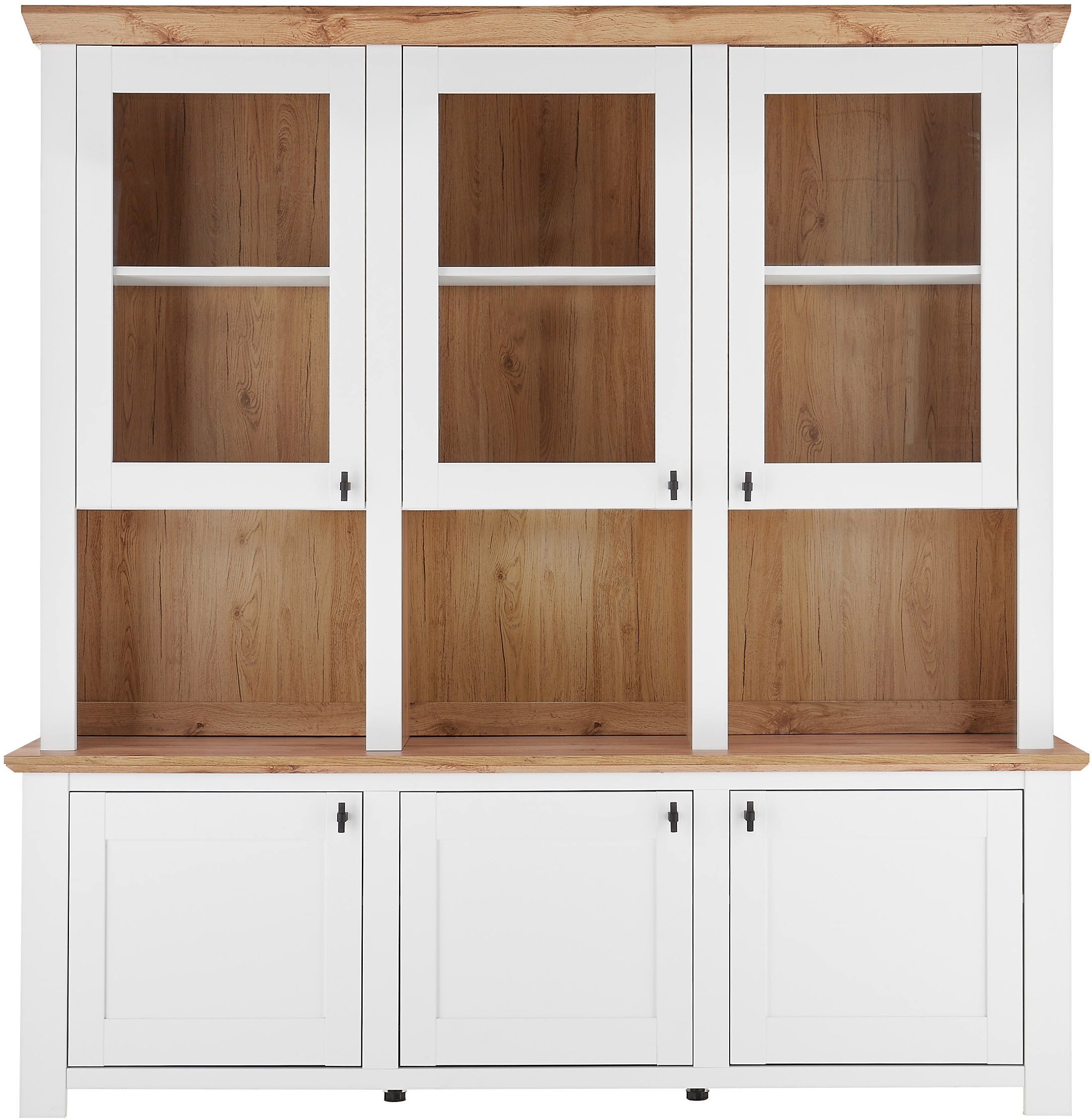 Home affaire Buffet »Bristol, Bücherschrank im Landhausstil, moderner Hochschrank« schwarze Metallgriffe, elegante Kranzoptik, ausreichend Stauraum