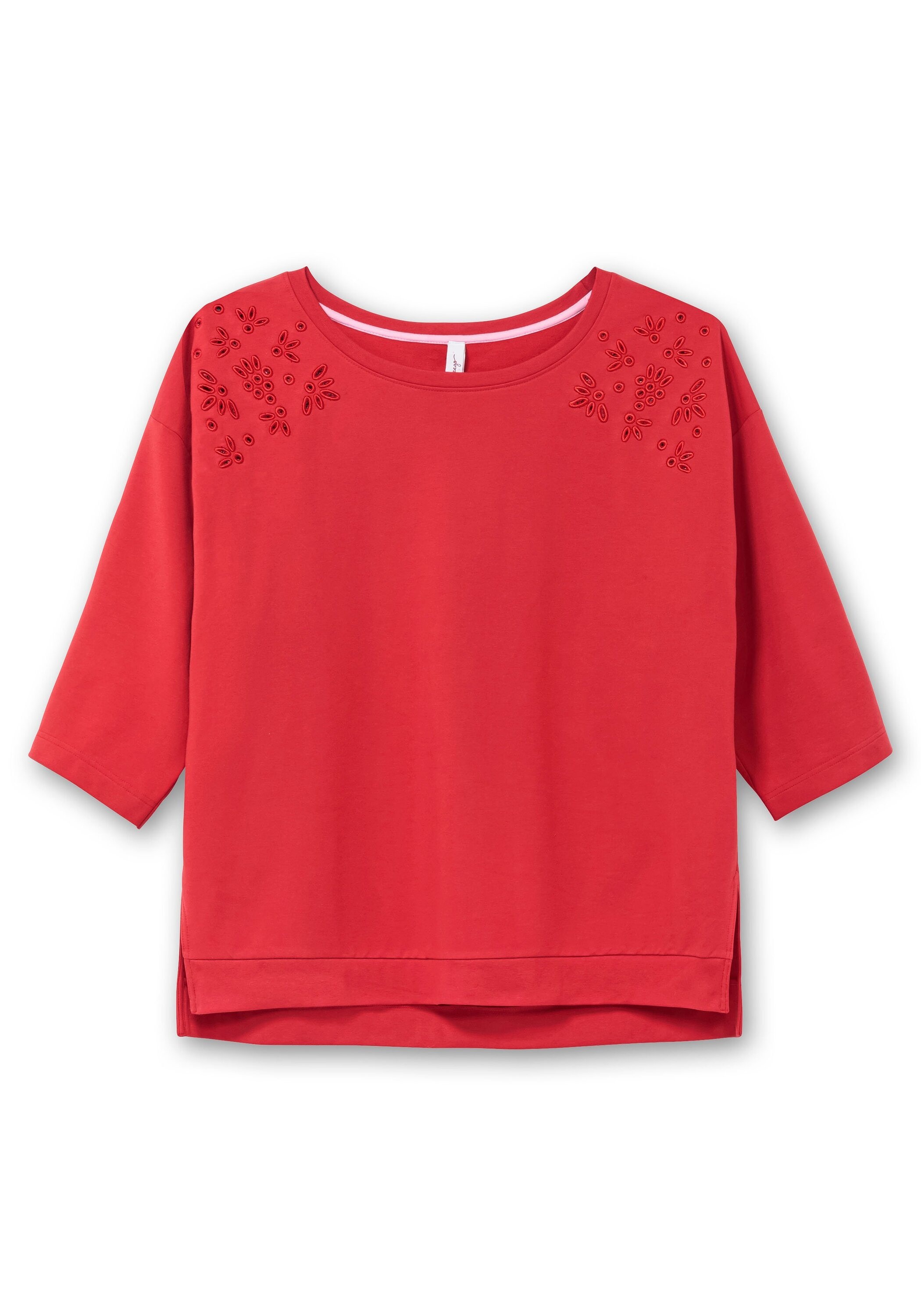 Sheego Sweatshirt »Sweatshirt mit Lochstickerei und 3/4-Ärmeln«