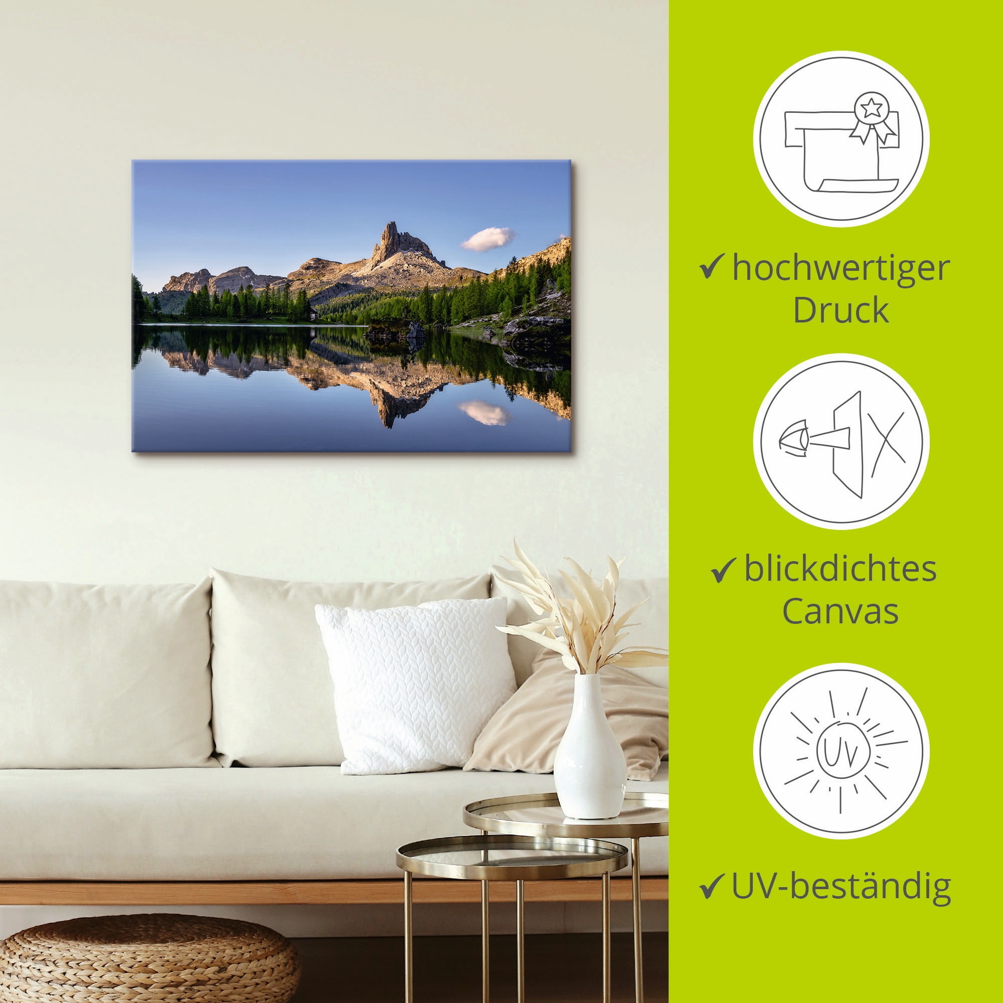 Artland Leinwandbild »Lago Di Federa in den Dolomiten«, Gewässer, (1 St.), auf Keilrahmen gespannt