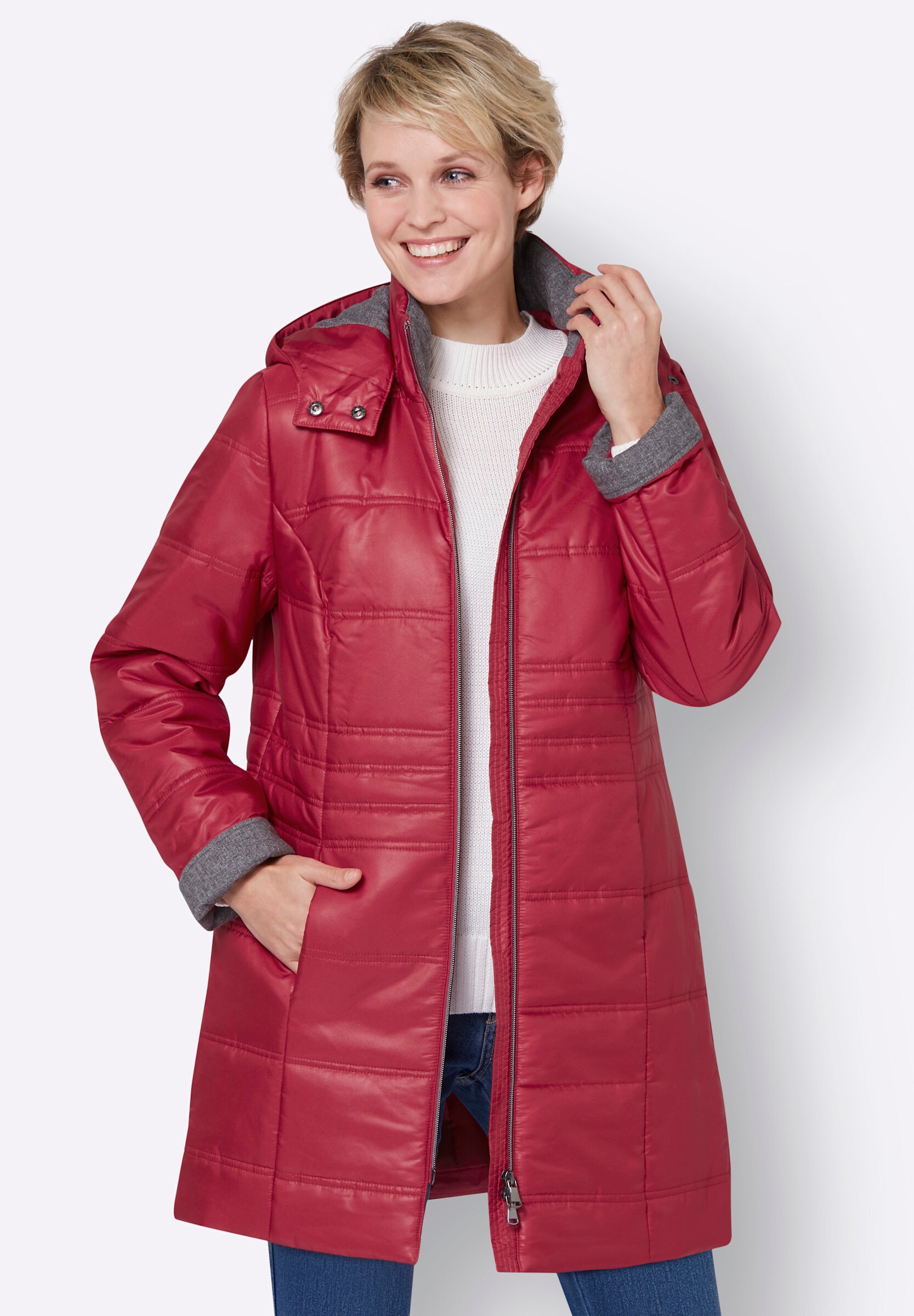 Sieh an! Steppjacke »Longjacke Longjacke mit 2-Wege-Reißverschluss« Abnehmbare Kapuze