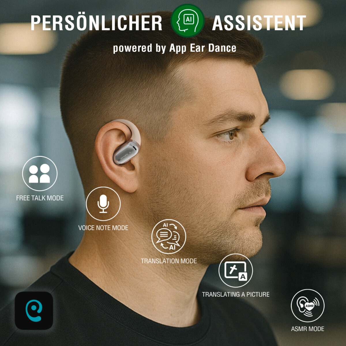 4smarts wireless Kopfhörer »Open-Ear Bluetooth Kopfhörer SkyBuds AI Screen«, A2DP Bluetooth-AVRCP Bluetooth-HFP, Freisprechfunktion