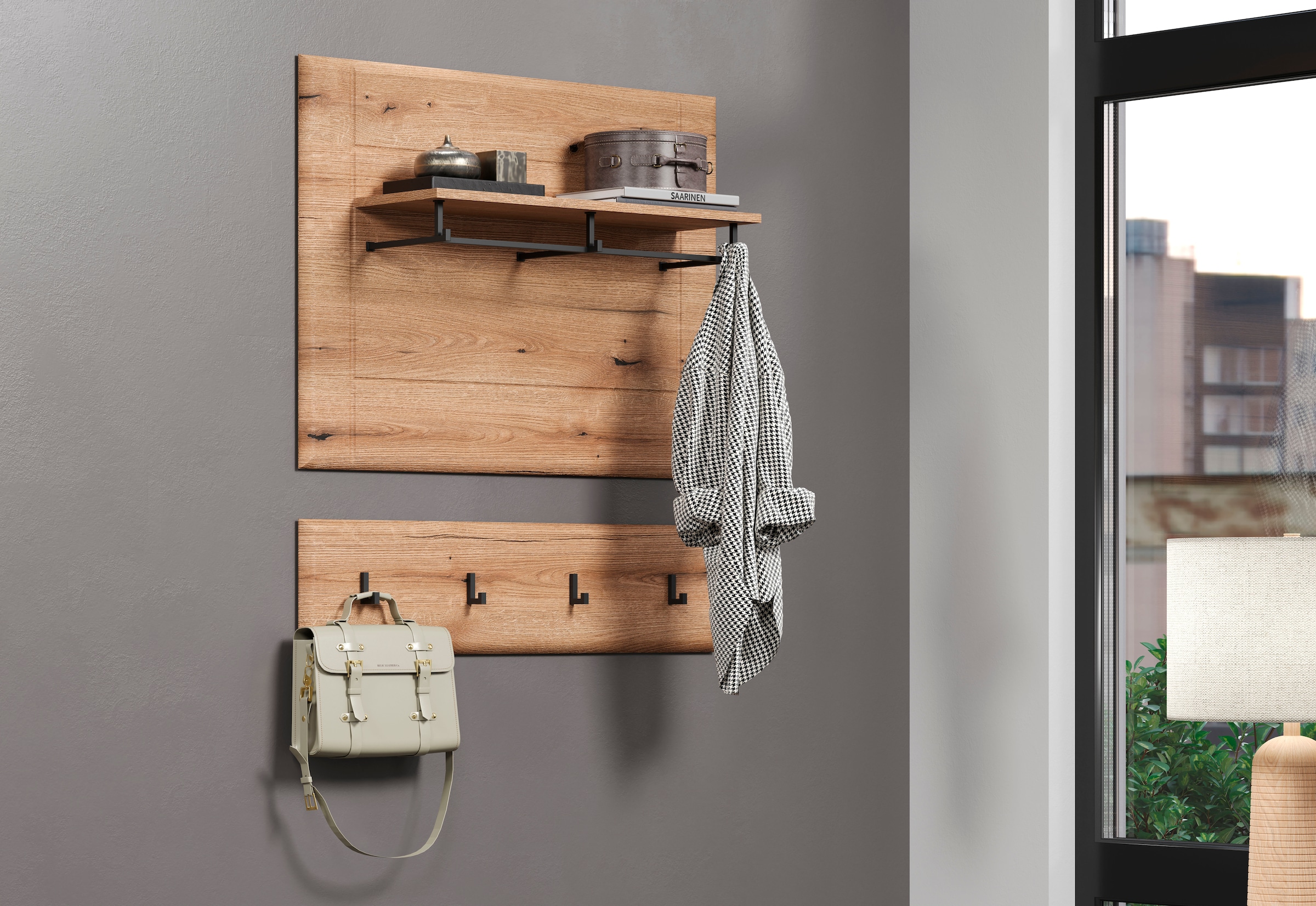 INOSIGN Wandboard »Graz«, (Packung, 1 St.), Maße (B/H/T in cm): (91/80/2) - Farbe: Weiß Hochglanz und Eiche