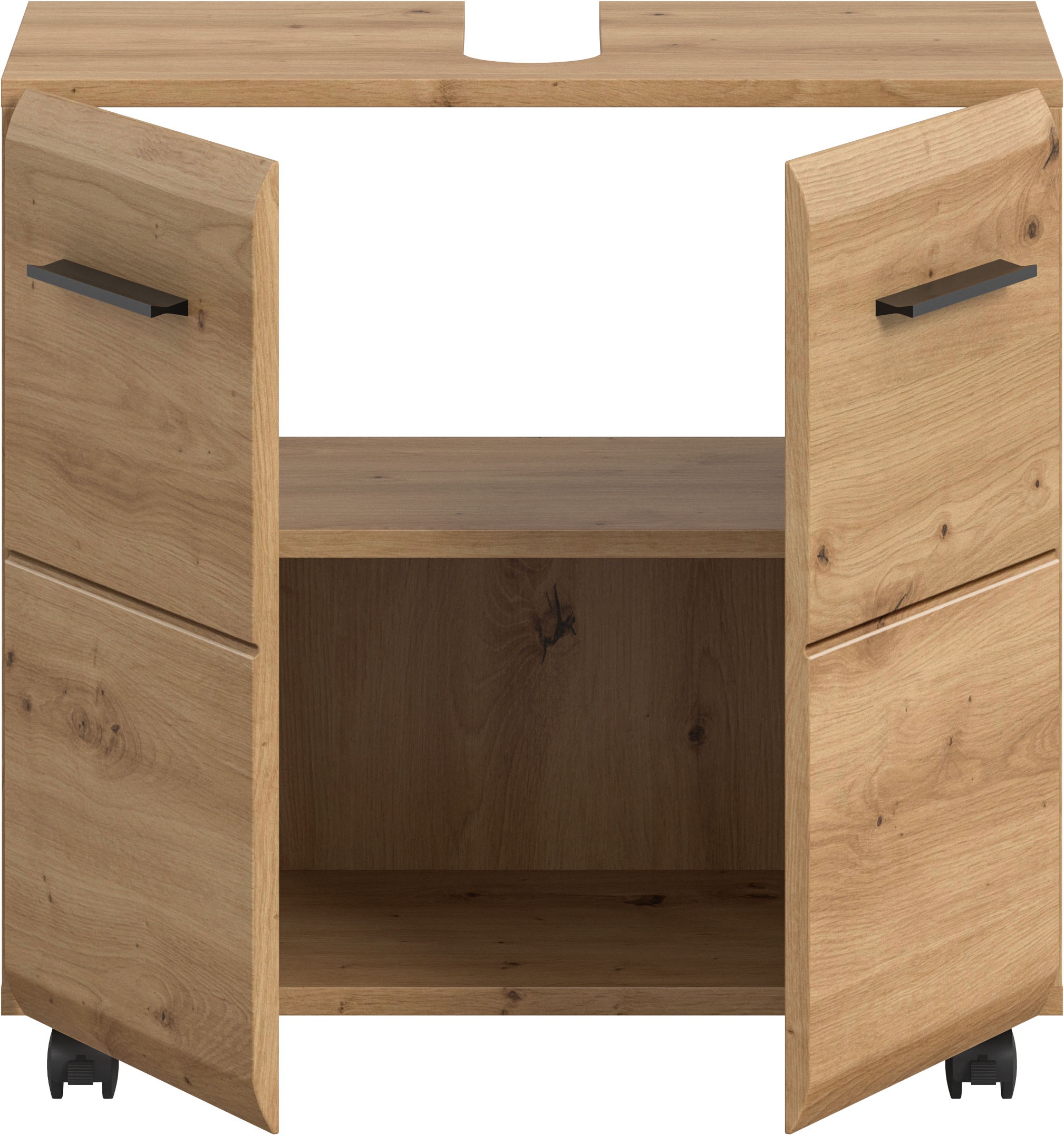 welltime Waschbeckenunterschrank »FLORENZ,  Breite 60cm, inkl. Siphonausschnitt, mit Türen oder Schüben« TOPSELLER!,  hochwertige MDF Front, Griff schwarz, Badschrank, Bad