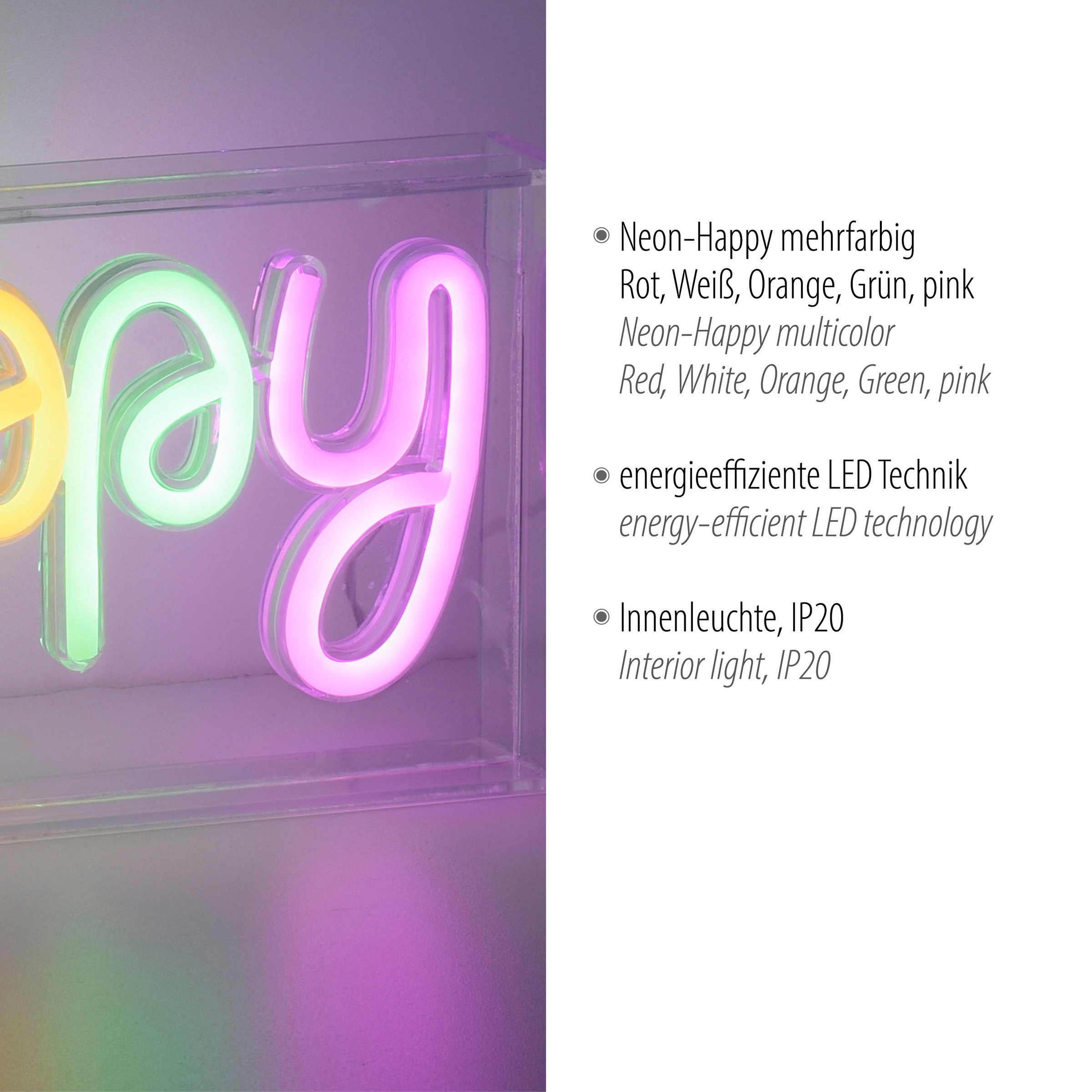 JUST LIGHT LED Wandleuchte »NEON-HAPPY«, 1 flammig, Leuchtmittel LED-Board | LED fest integriert