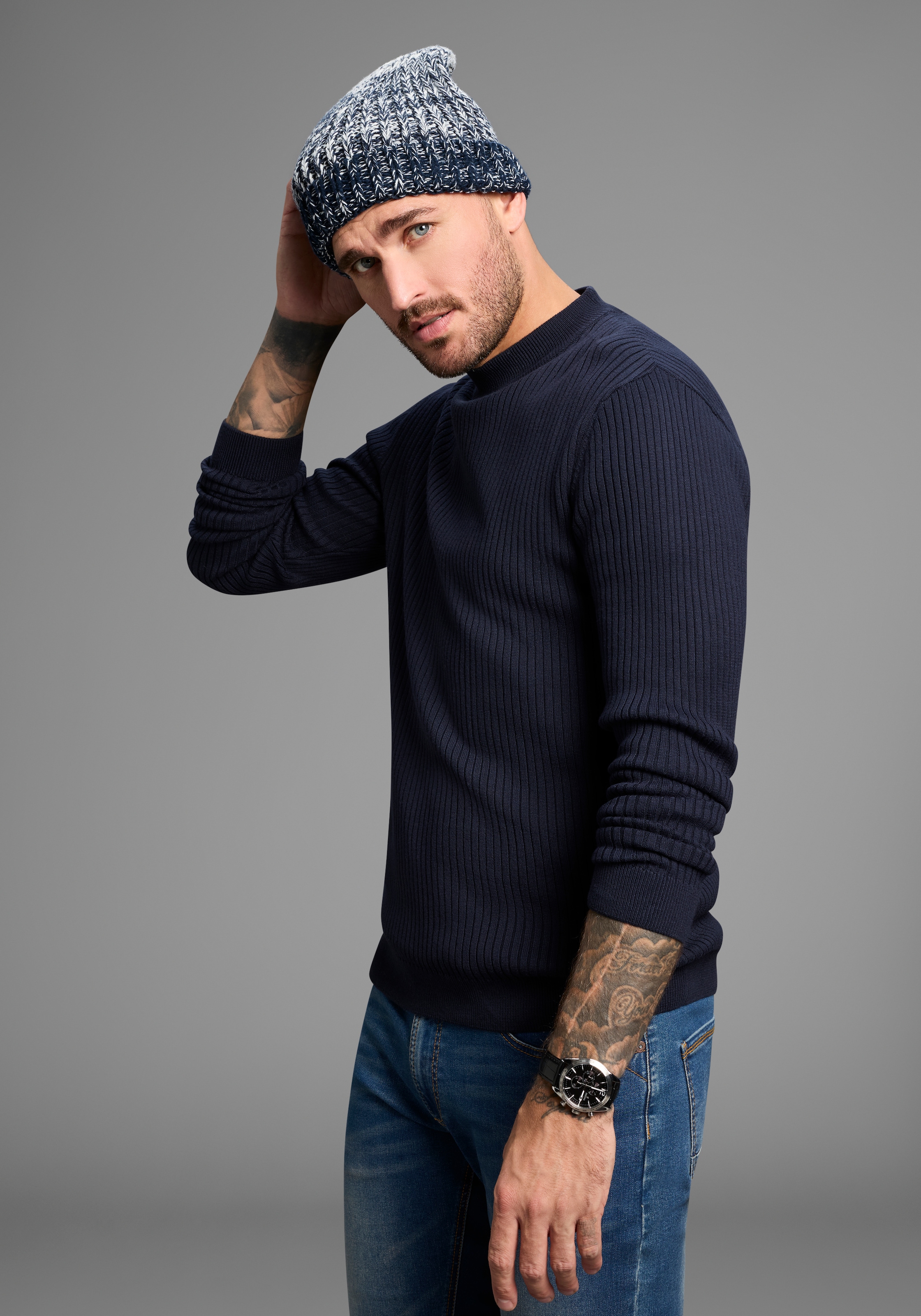 Man's World Strickmütze , in auffälliger Melange-Optik - NEW