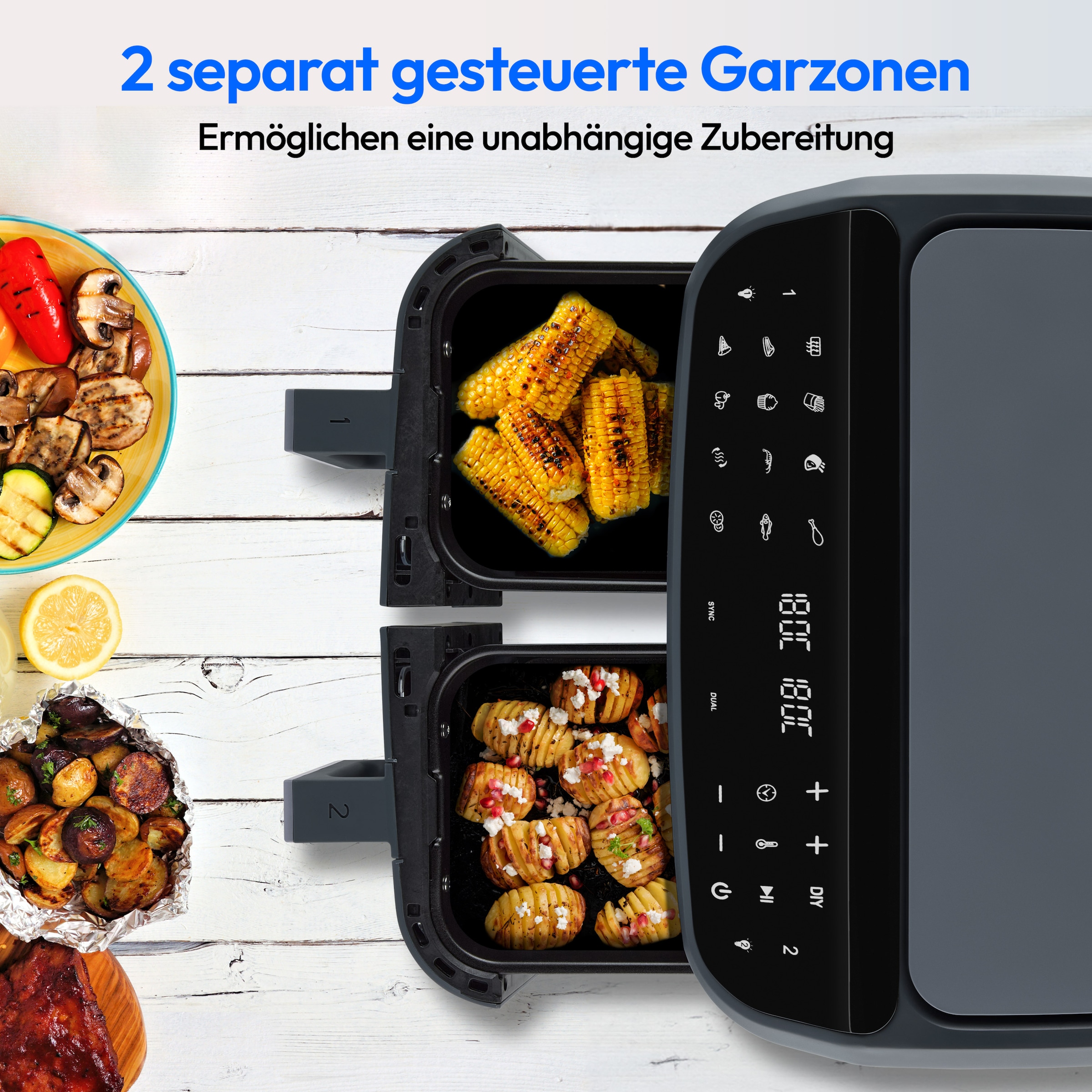 Medion® Heißluftfritteuse »MD 11760 P20XXL Twin« 2400 W Temperatur 50 - 200 °C, ILAG Beschichtung, Sync-Finish