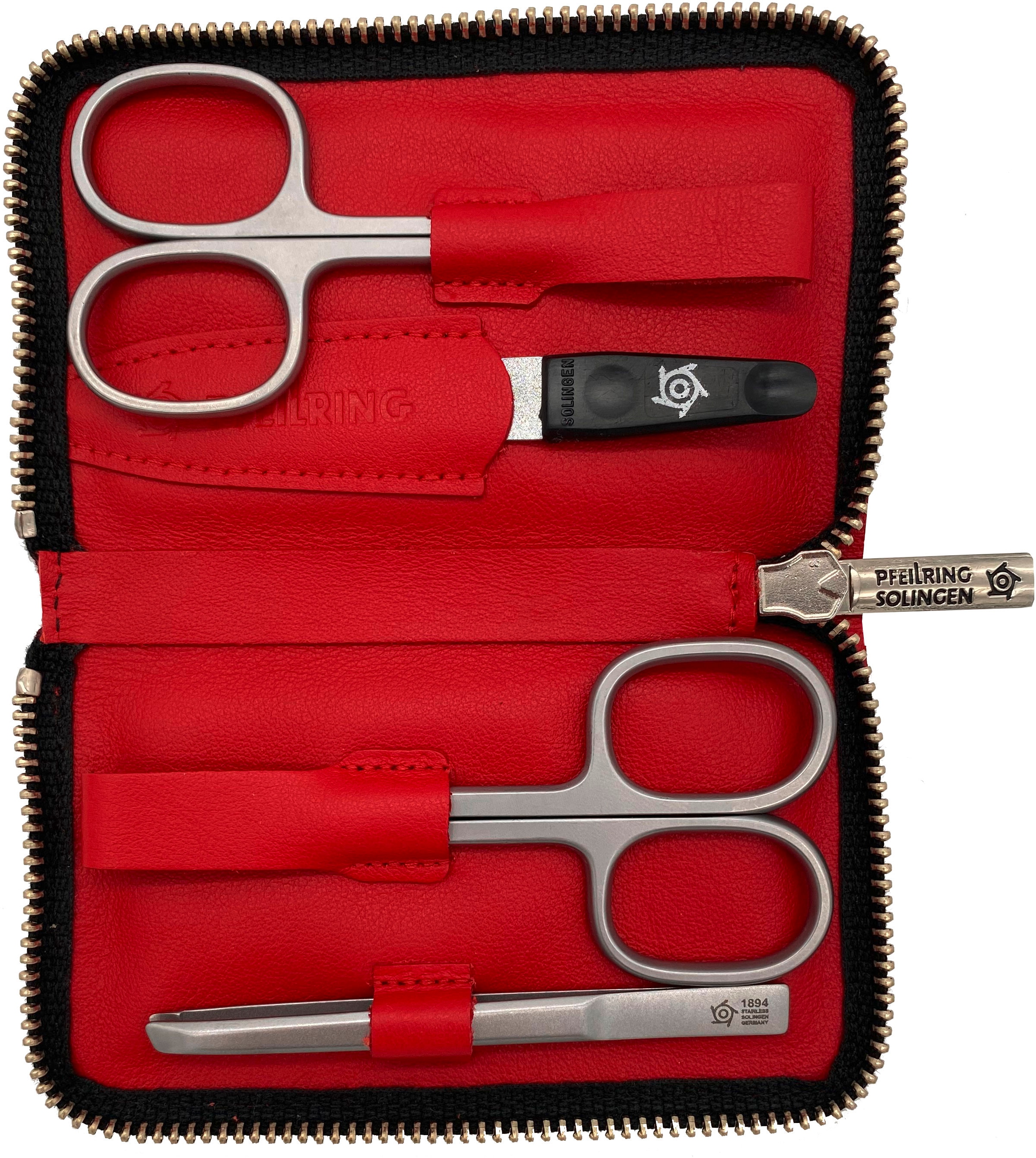PFEILRING Maniküre-Etui, (4 tlg.), Reißverschlussetui Nappaleder
