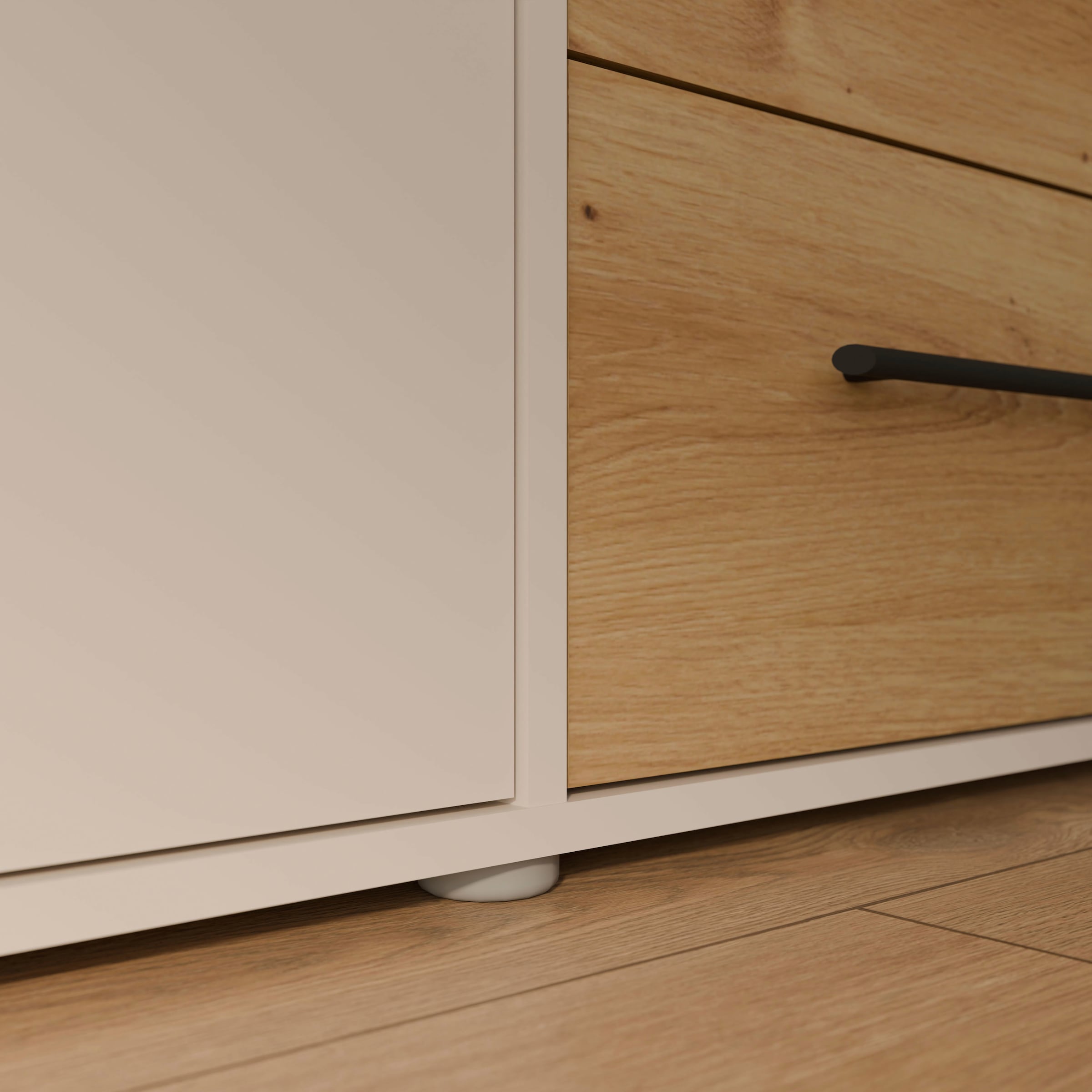 FORTE Kleiderschrank »Mokkaris , zeitloses Design, 3–4 Türen, Made in Europe« B/H/T ca. 145x200x59cm oder 206x200x59cm,  Schubladen + schwarze Stangengriffe, Made in Europe, viel Stauraum