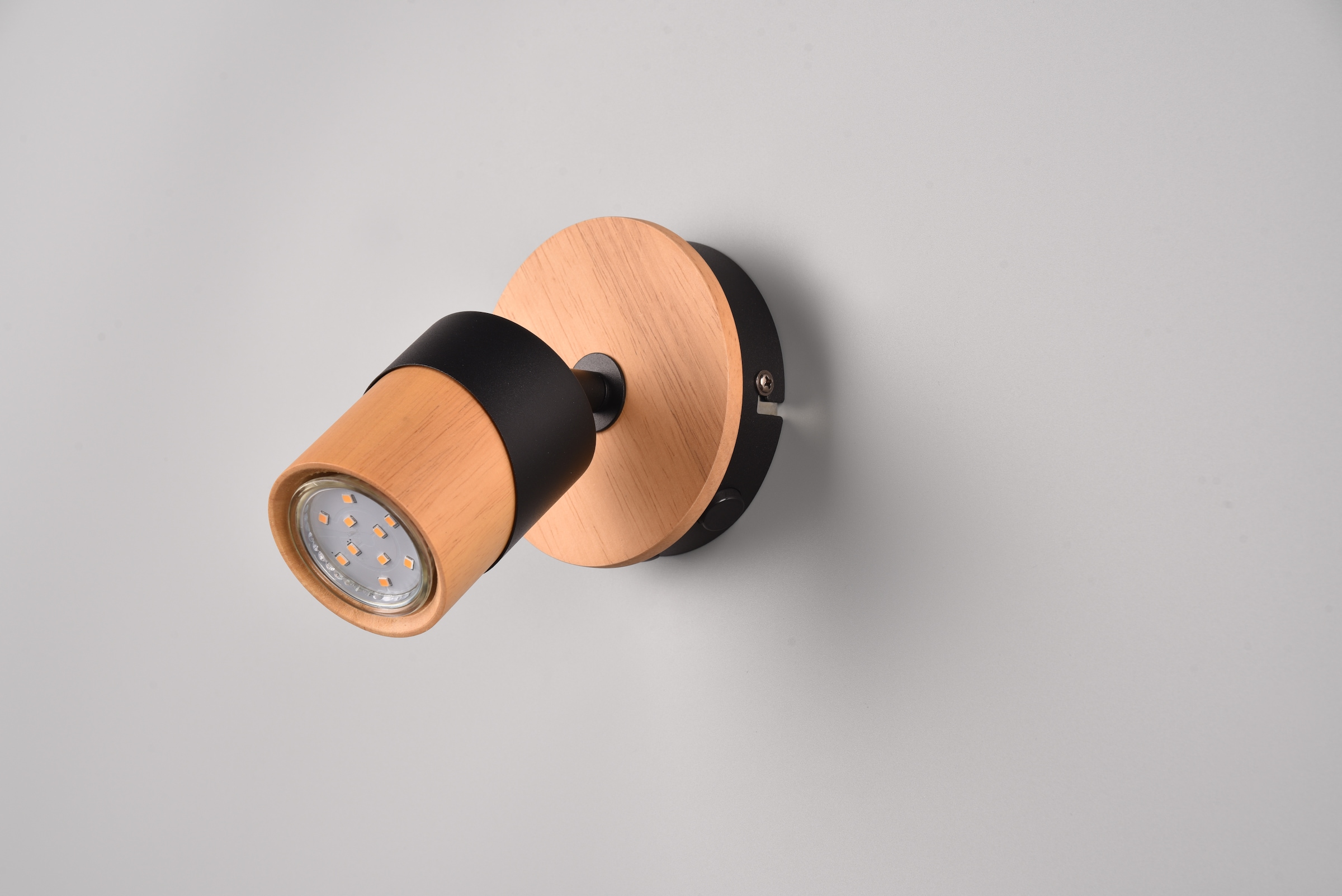 TRIO Leuchten Deckenstrahler »ARUNI, Spot 1-flammig Wandspot Deckenspot exkl 1x GU10 max 10W«, 1 flammig, Leuchtmittel GU10 | Leuchtmittel wechselbar, Wandstrahler mit ON/OFF-Schalter Materialmix Holz / Metall verstellbar
