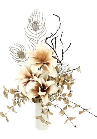 Winterliche Kunstpflanze »Gesteck, Soft-Magnolie in Vase, festliche Weihnachtdeko,«