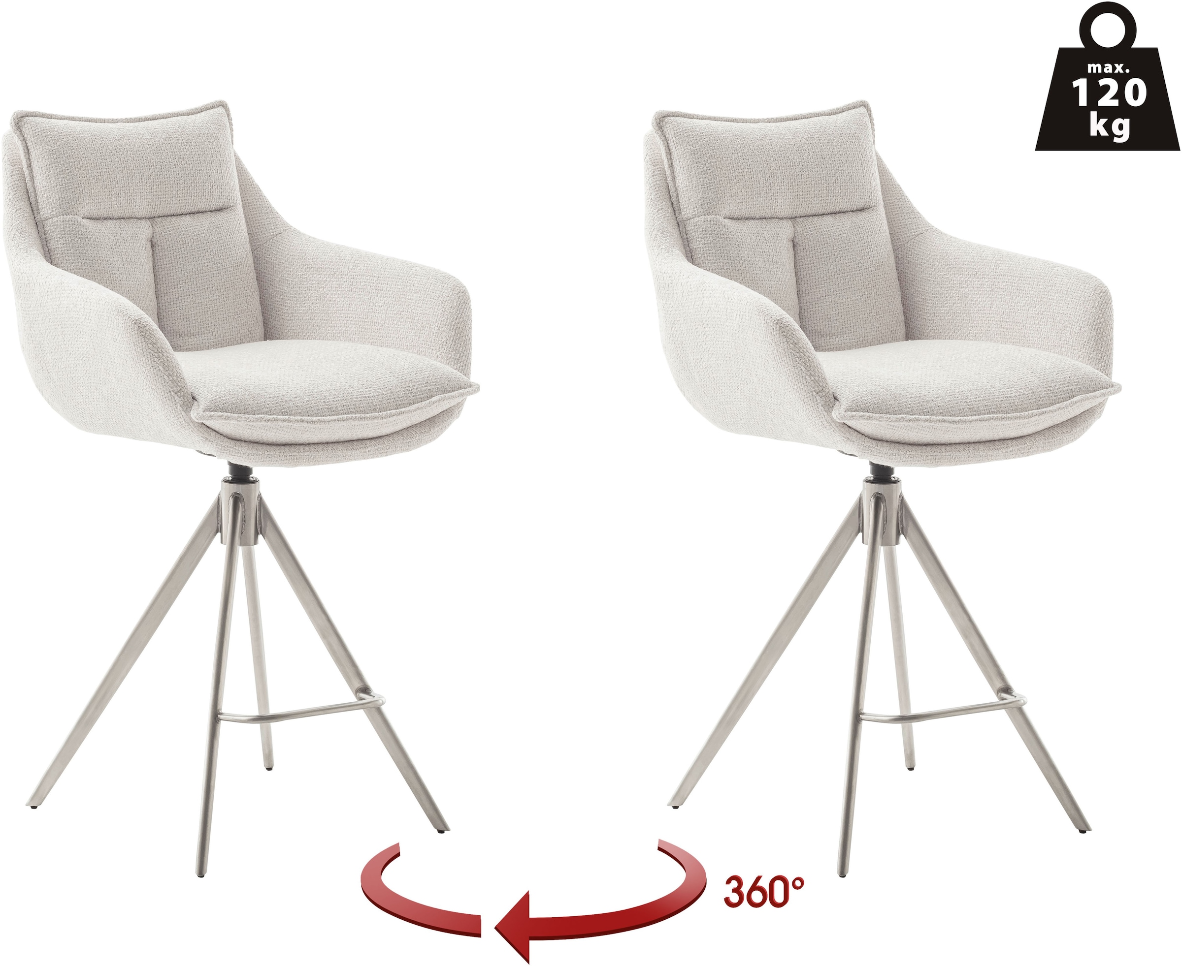 MCA furniture Bistrostuhl »Parker Tresenstuhl mit Armlehnen Tresenhocker«, (Set), 2 St., Struktur weich, Barhocker,Barmoebel,Barstuhl,360° drehbar,mit Lehne,belastbar 120 kg
