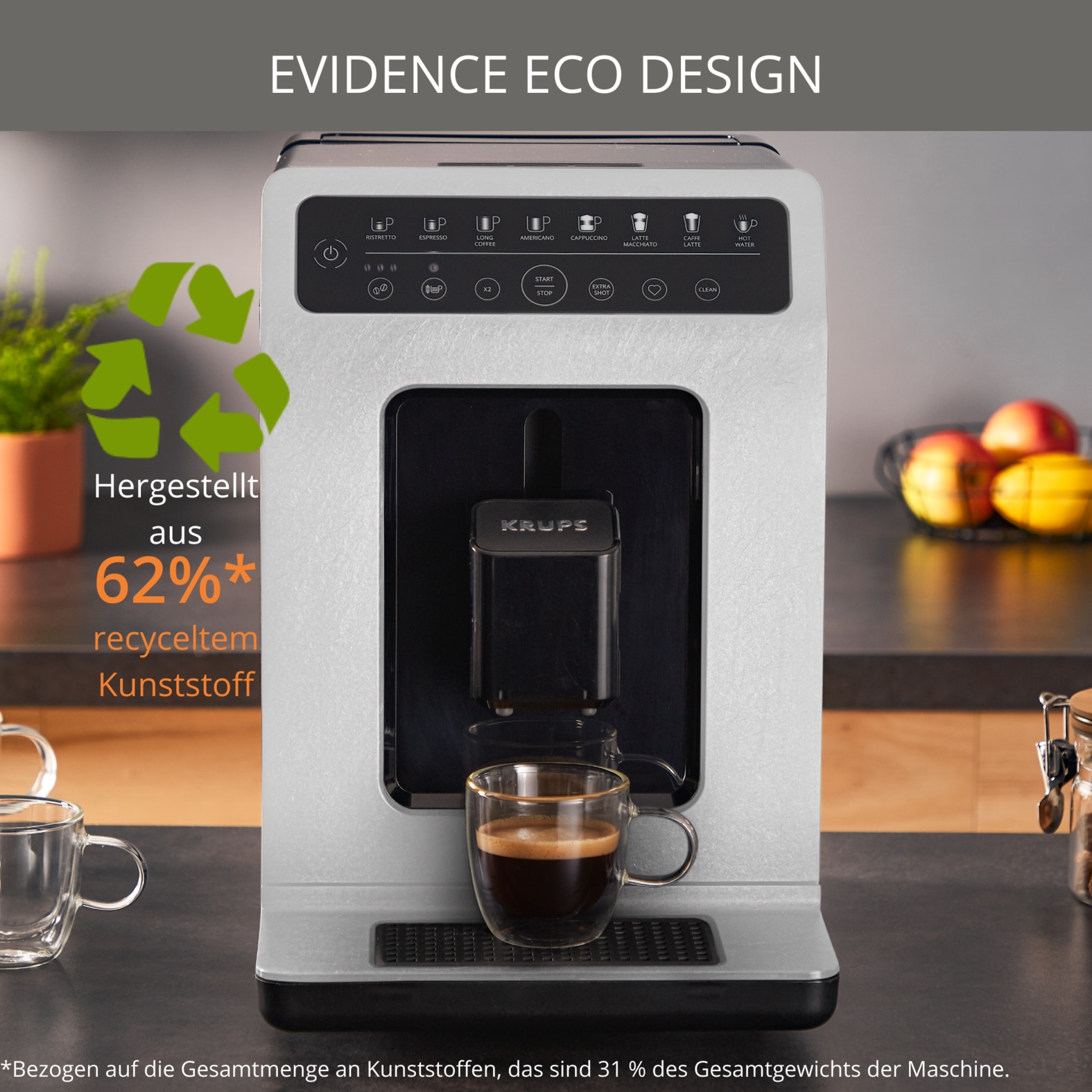 Krups Kaffeevollautomat »EA897A Evidence ECOdesign« Touch-Steuerung