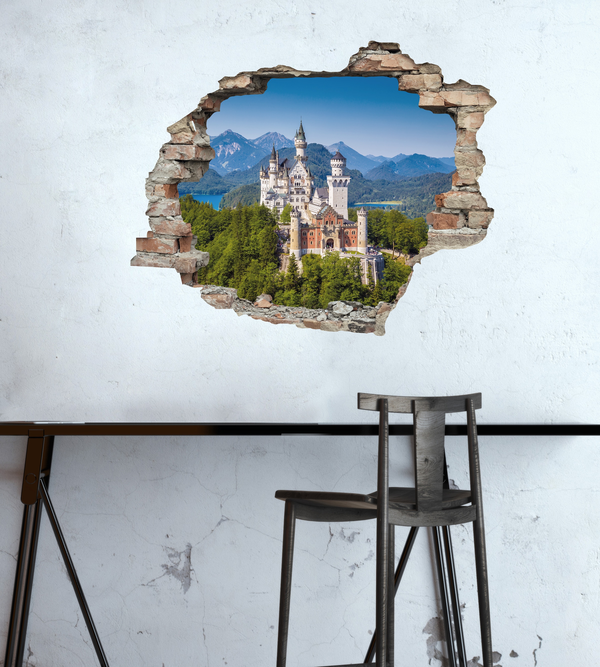 queence Wandtattoo »Schloss«, (1 St.), Wandsticker, Wandbild, selbstklebend, 3D, Wanddurchbruch