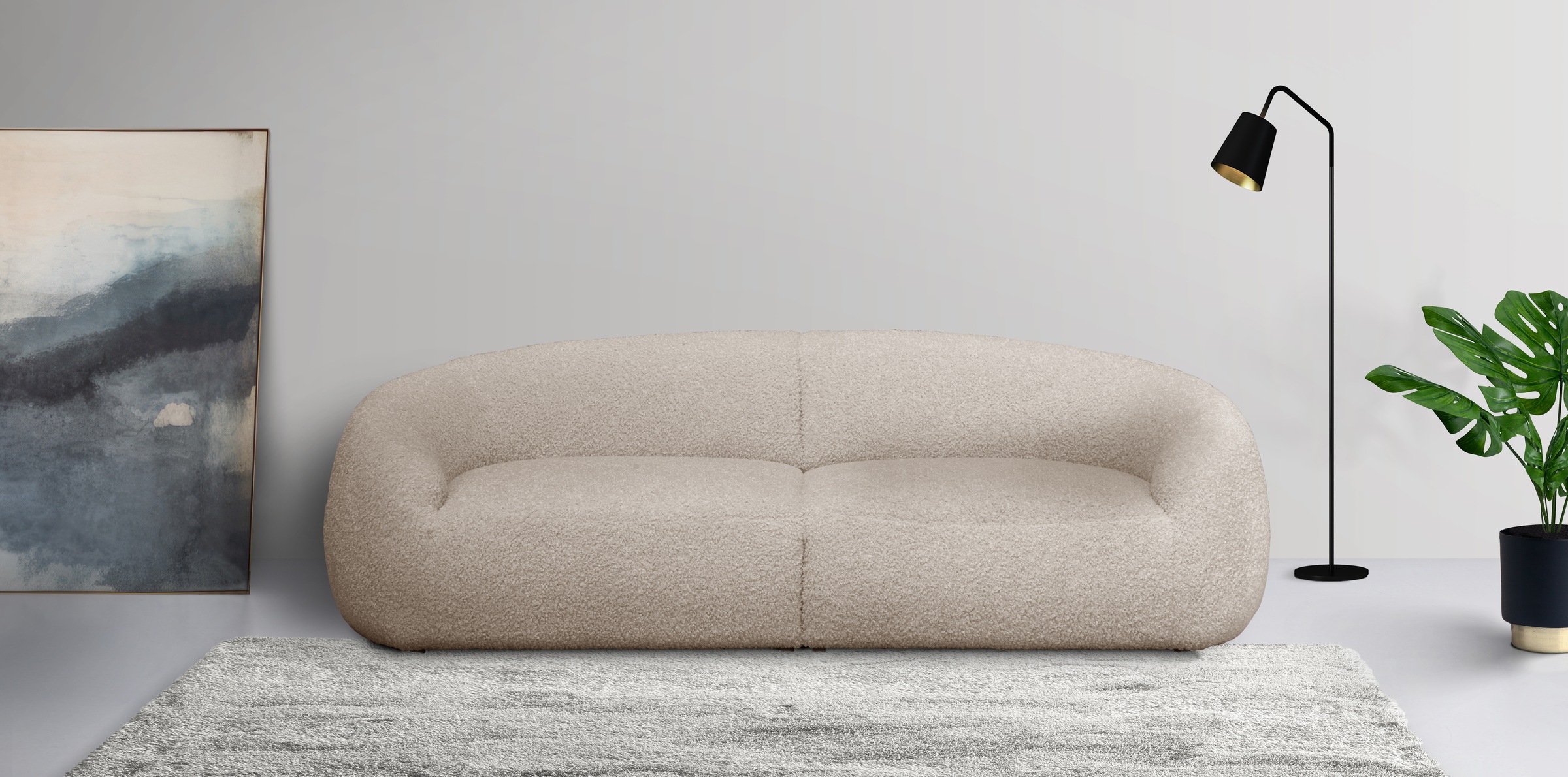 LeGer Home by Lena Gercke Big-Sofa »YANI Designersofa, organische Form, Maße B/T/H: 240/64/81 cm«, mit Wellenunterfederung, auch in Bouclé, passend zur Serie