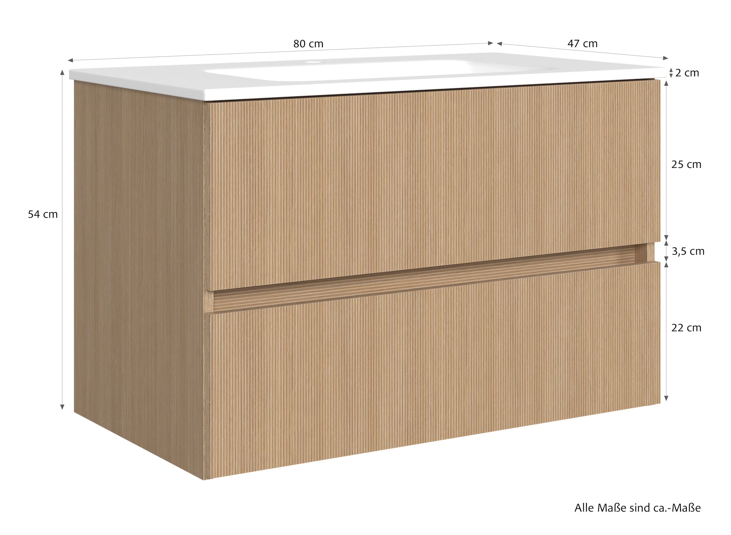 welltime Badmöbel-Set »80 cm breit, Badmöbel mit LED-Beleuchtung«, Held Möbel, 2tlg. Waschtisch-Set, Eixo